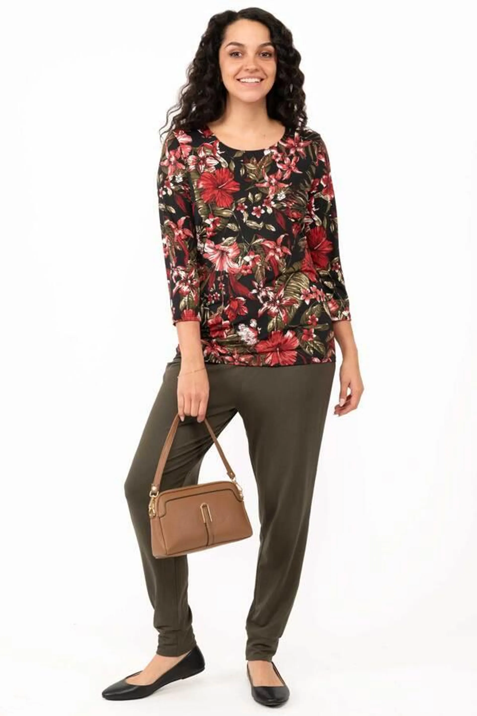 3/4 sleeve printed top - Hibiscus