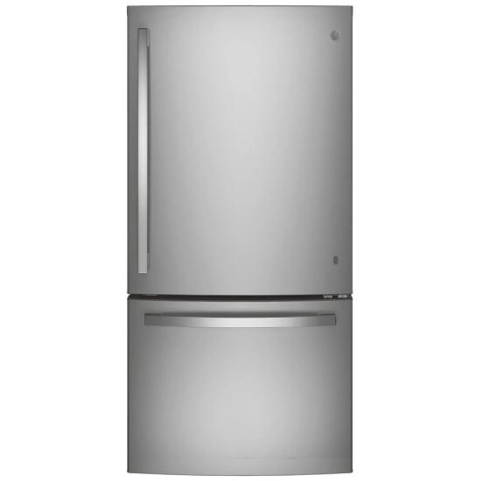 GE GDE25EYKFS Bottom Freezer Refrigerator, 33 inch Width, ENERGY STAR Certified, 24.8 cu. ft. Capacity, Fingerprint Resistant Stainless Steel colour Glass Shelves, APF technology