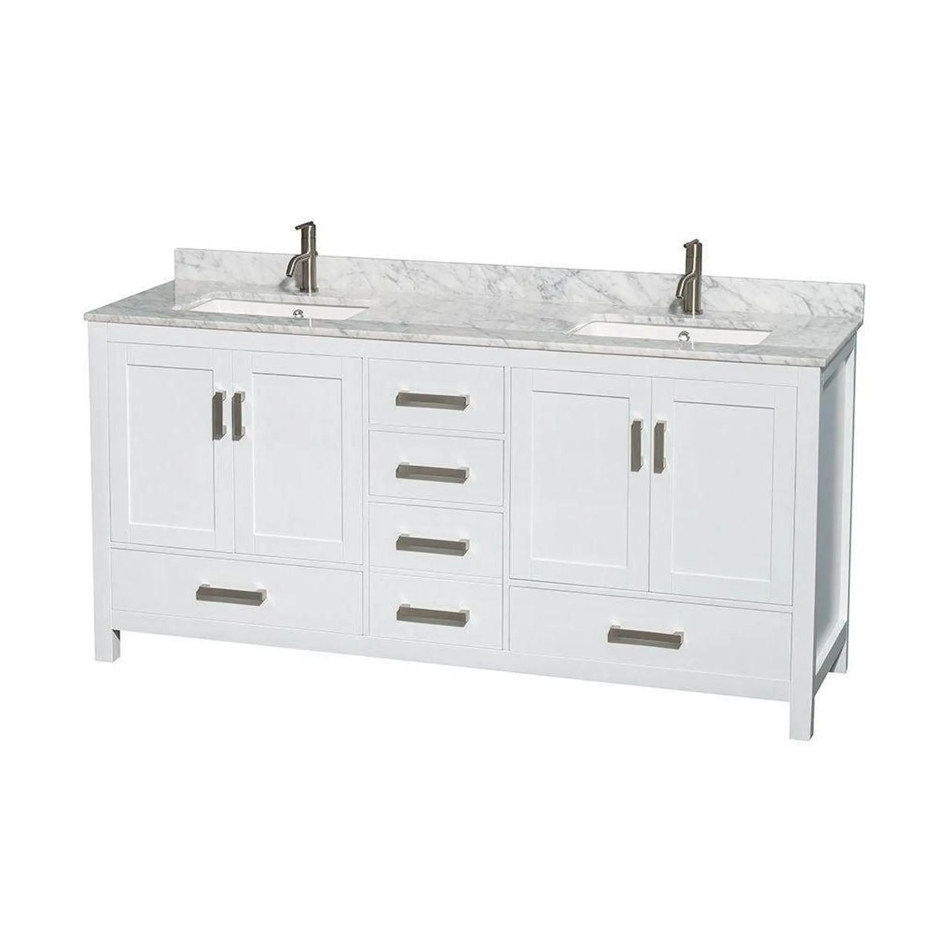 Sheffield 72-inch W Double Vanity in White with Marble Top in Carrara White