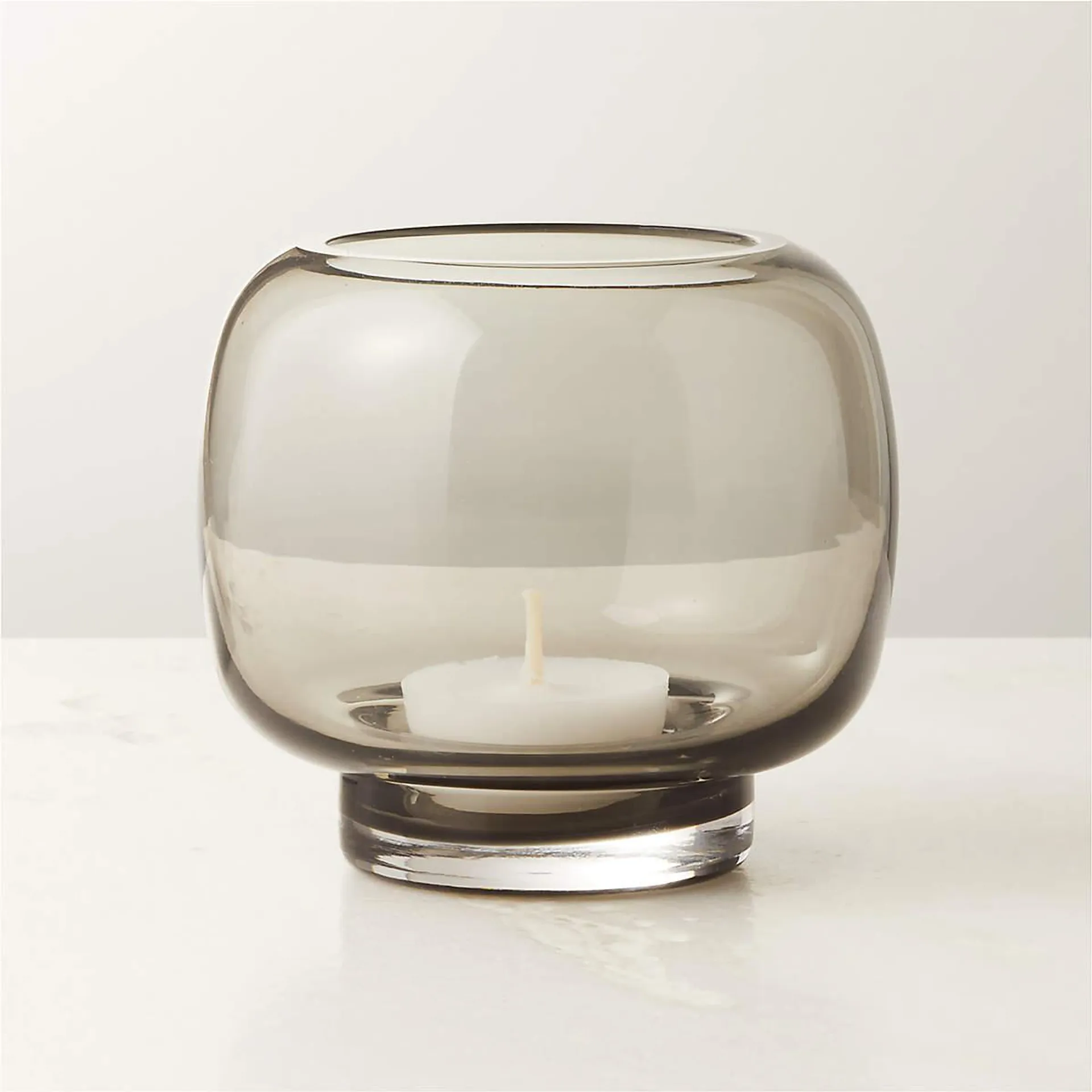 Coco Round Smoked Grey Glass Tealight Candle Holder