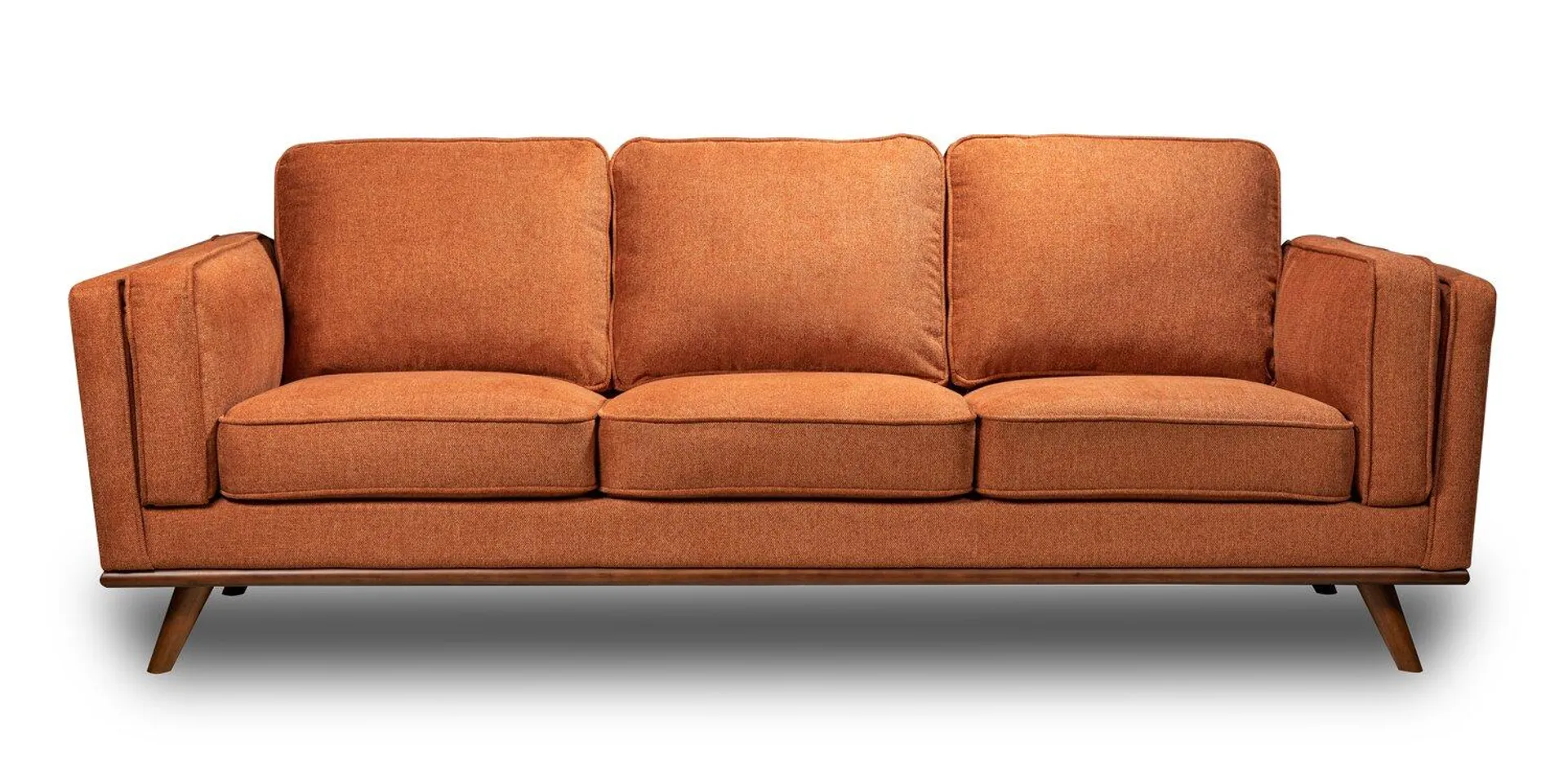 Kort & Co. Kassia 90.6" Orange Linen-Look Fabric Sofa with Wood Base and Legs