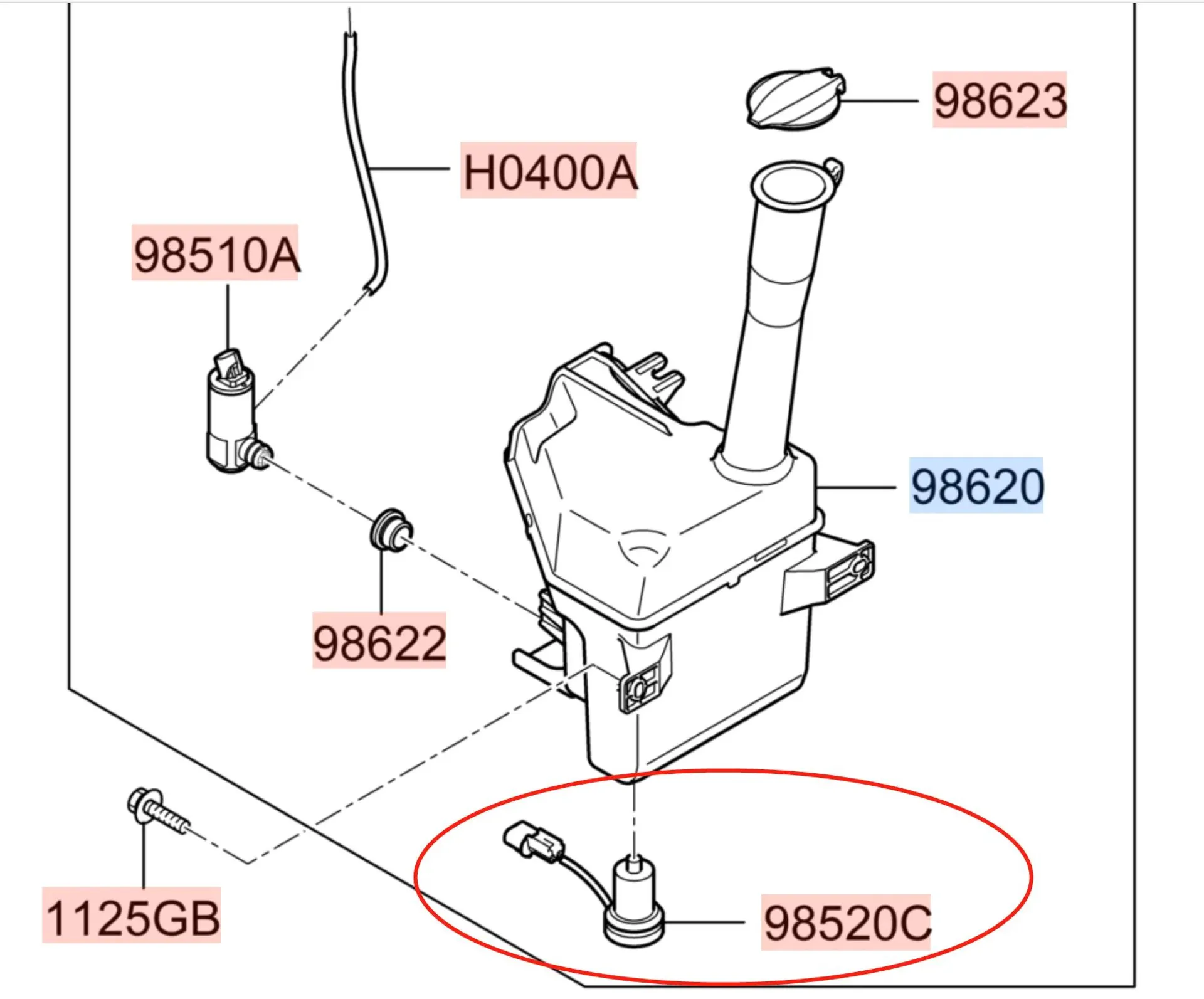 Washer Fluid Level Sensor, Level Sensor, Level Switch Windshield Washer 985202M500 for Hyundai Sonata Elantra GT Genesis Coupe