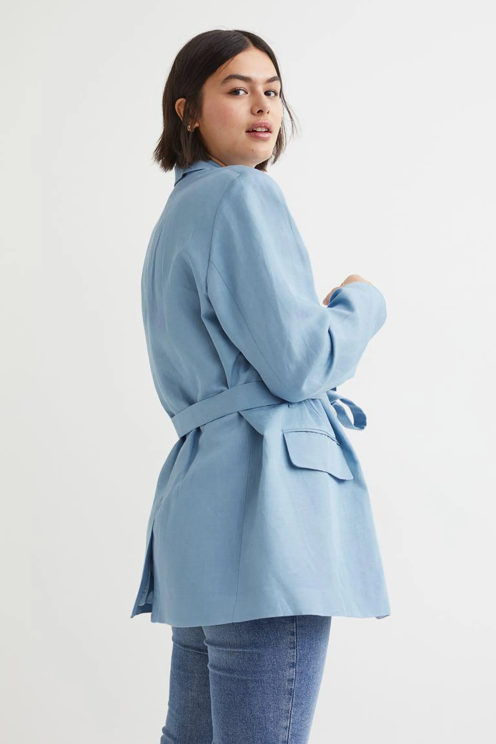 Belted Linen-blend Jacket