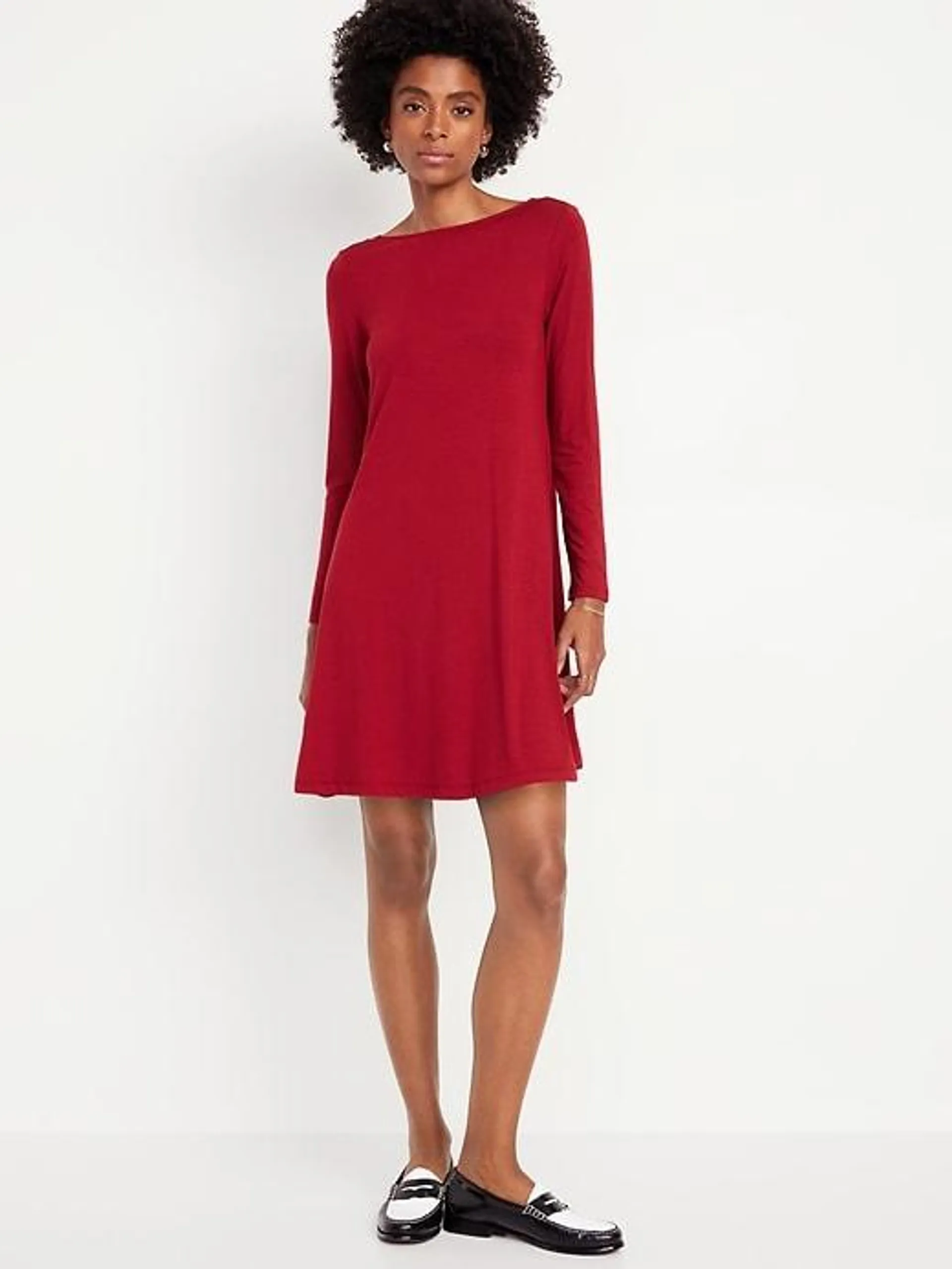 Long-Sleeve Mini Swing Dress