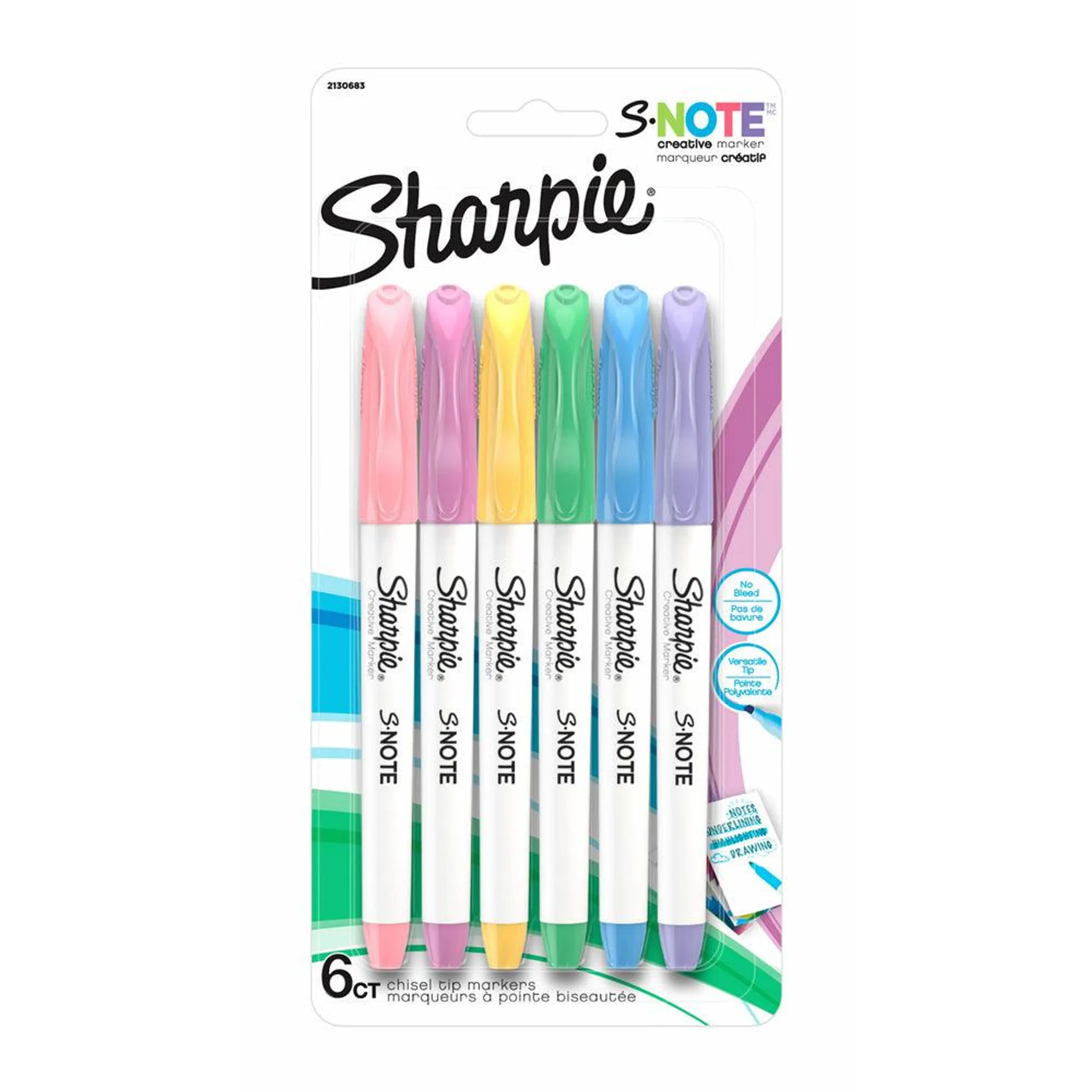 Sharpie S-Note Creative Markers - Chisel Tip - Assorted Colours - 6 Pack