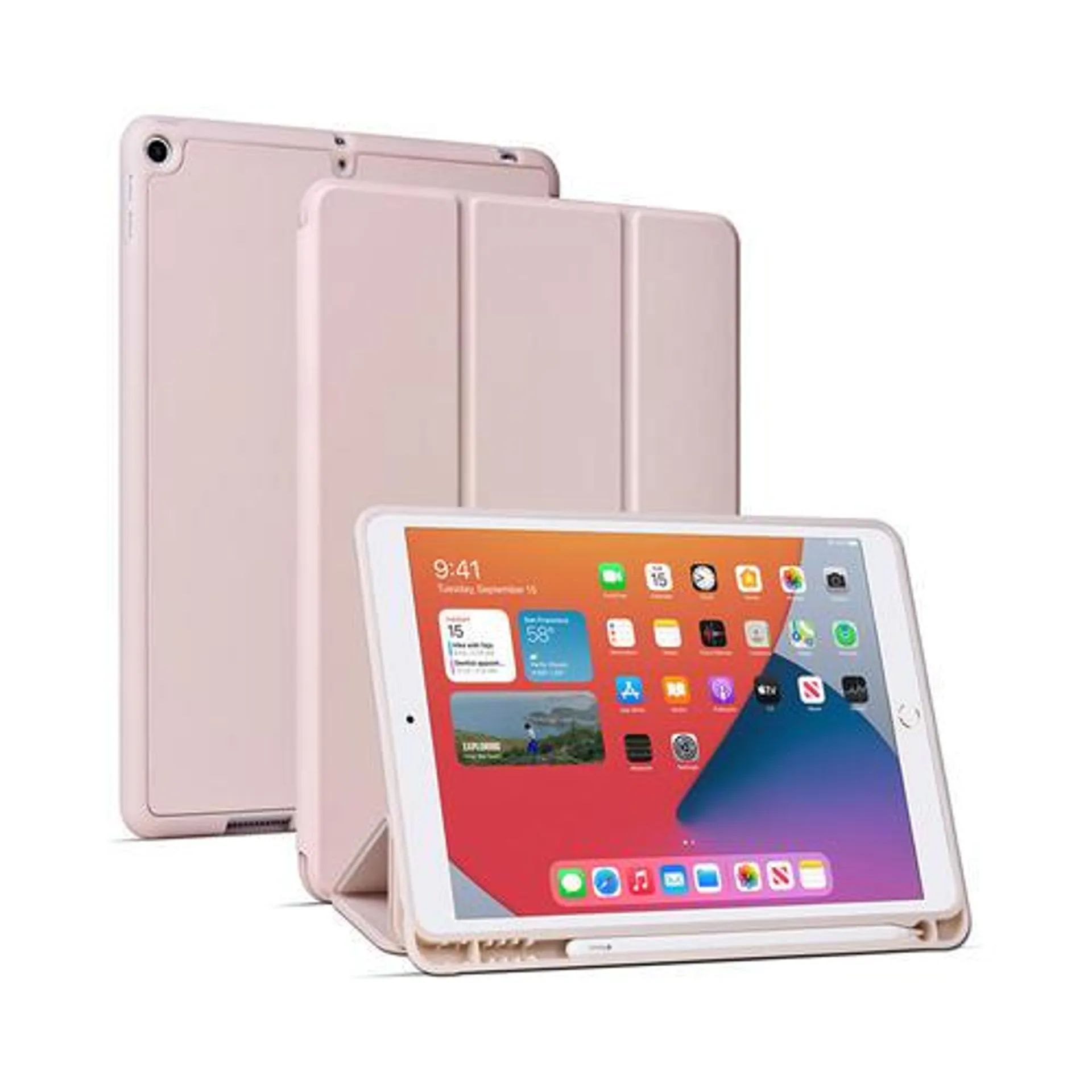 PU Leather Shockproof Protective Case with Pencil Holder for iPad 7/8 10.2" - PrimeCables® - Pink