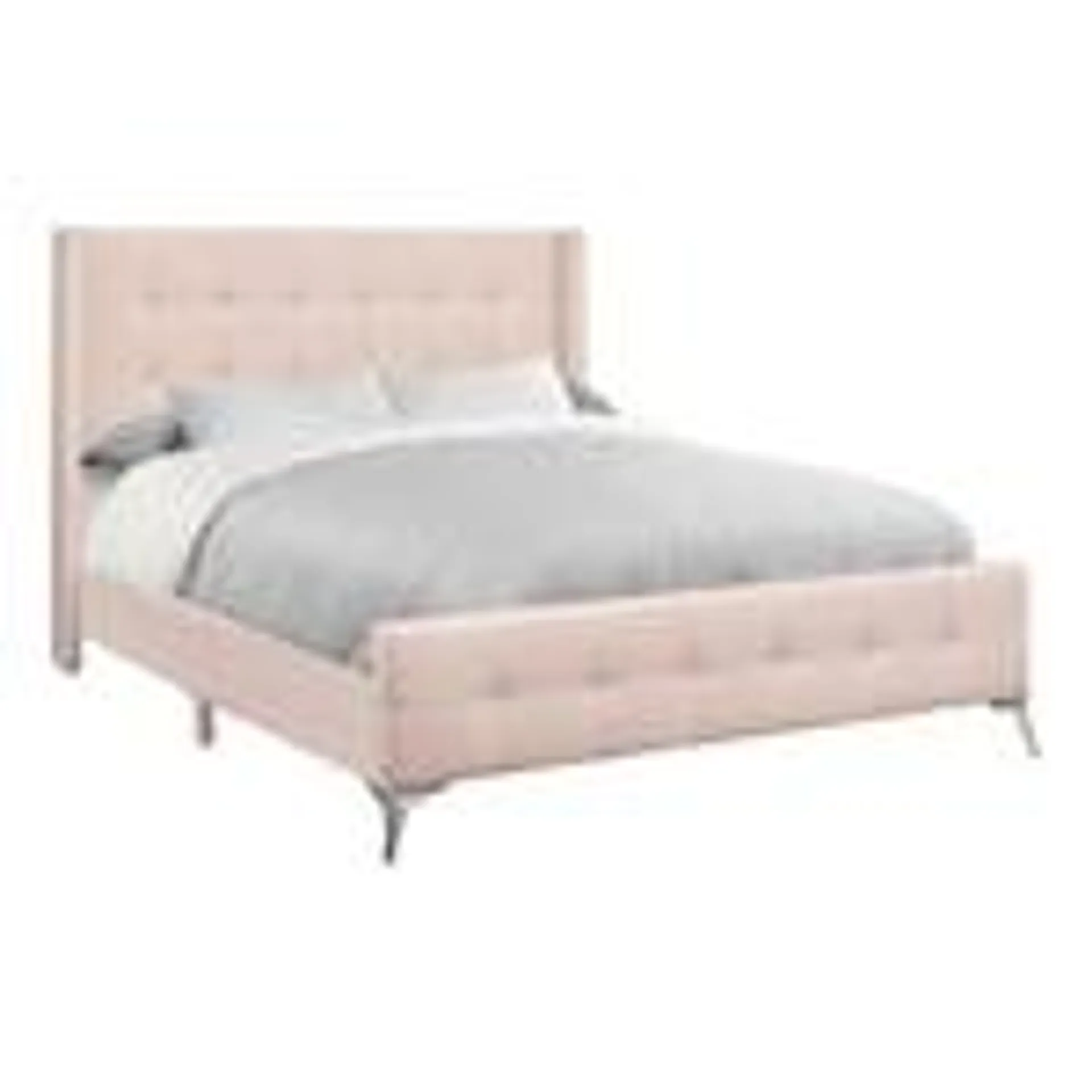 Bed, Queen Size, Bedroom, Upholstered, Pink Velvet, Chrome Metal Legs