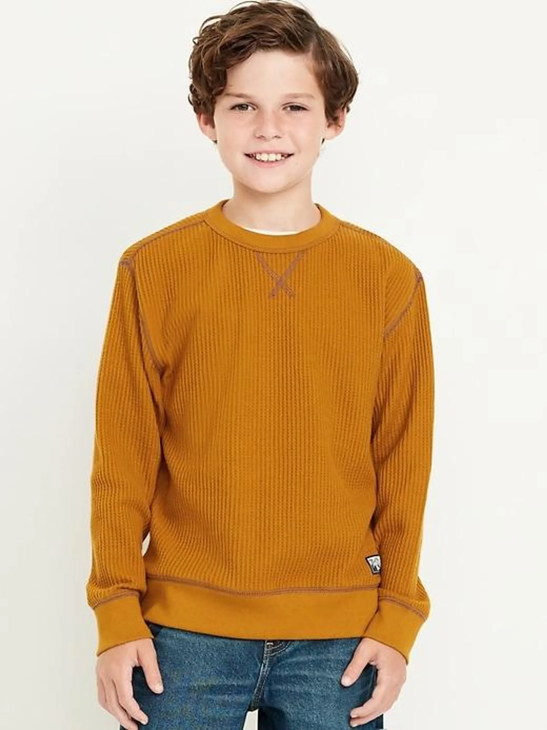 Oversized Long-Sleeve Thermal-Knit T-Shirt for Boys