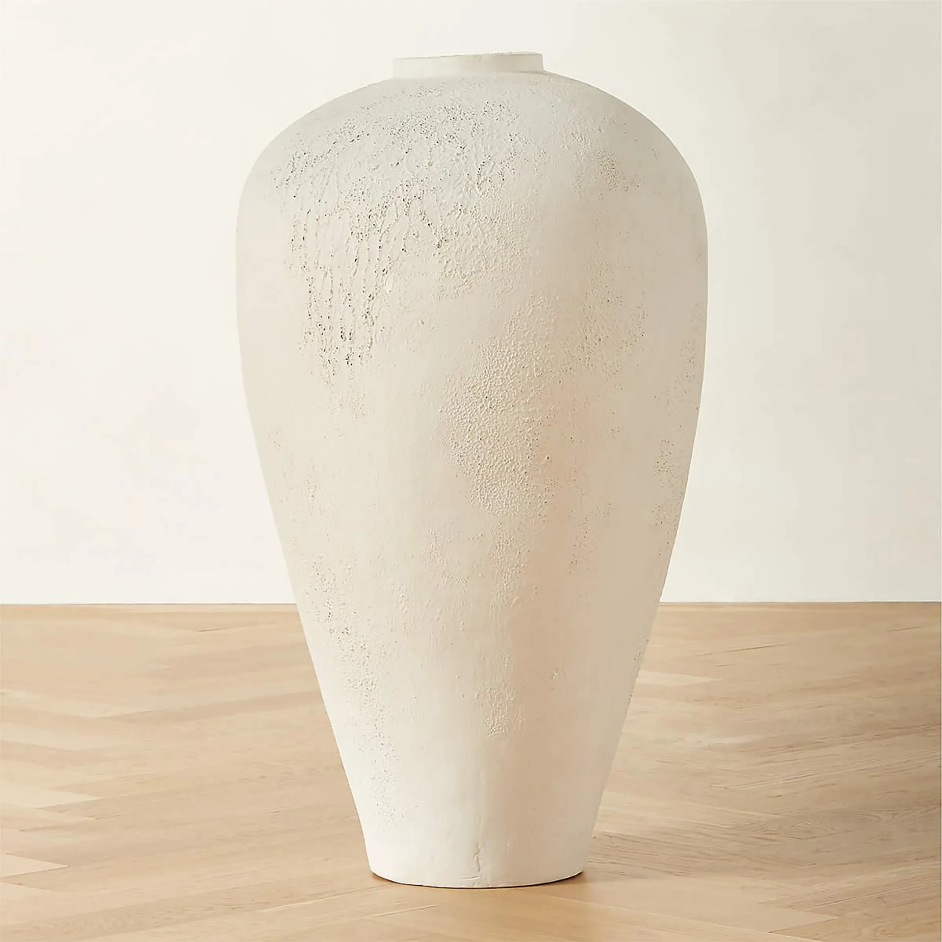 Rile Textured White Terracotta Floor Vase