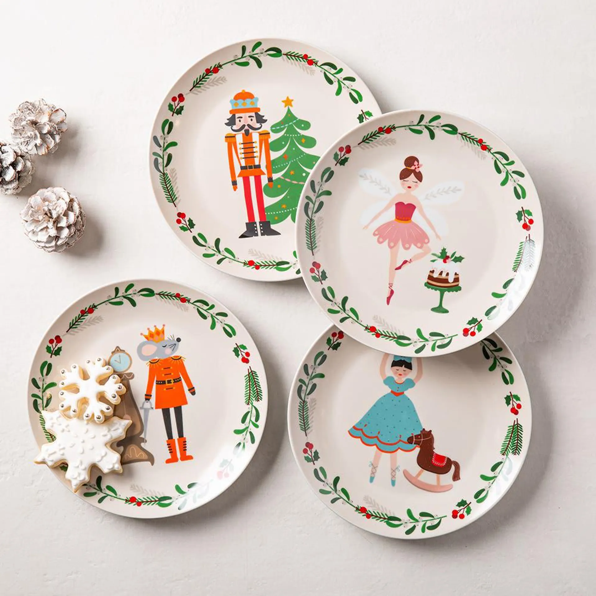 KSP Christmas Decal 'Nutcracker Suite' Porcelain Side Plate - Set of 4