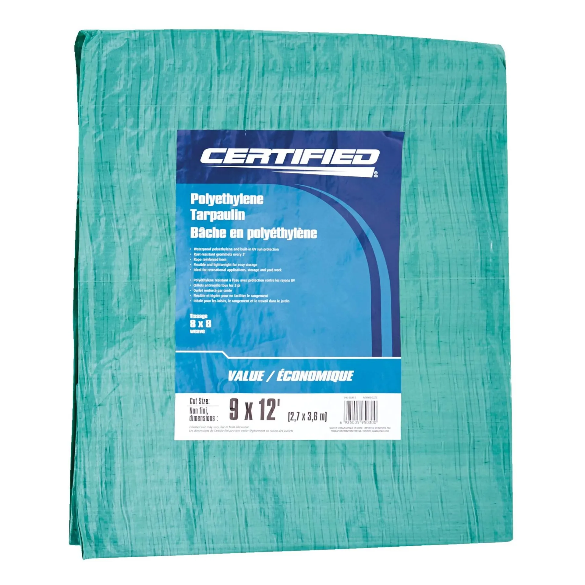 Certified Light Duty Poly Tarp, Waterproof, 9-ft x 12-ft