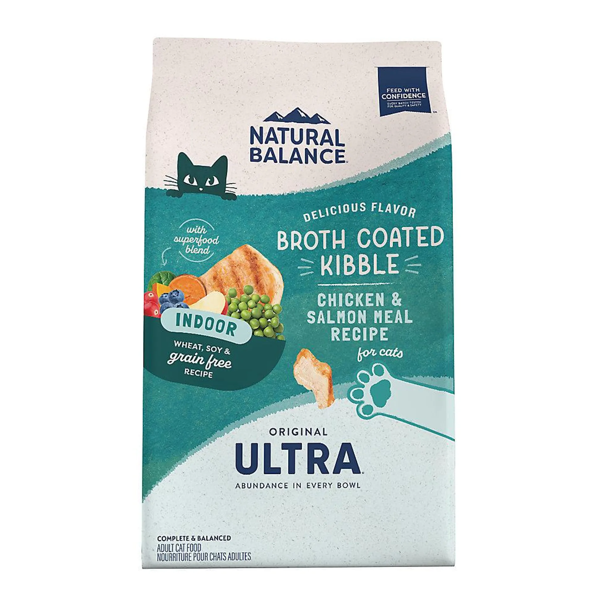 Natural Balance Indoor Adult Cat Broth Coated Kibble - Wheat, Soy & Grain Free, Chicken & Salmon