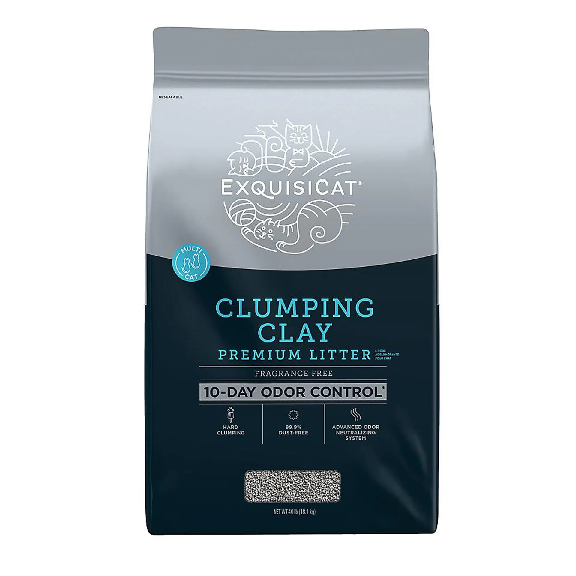 ExquisiCat Premium Clumping Multi-Cat Clay Cat Litter - Unscented, Low Dust