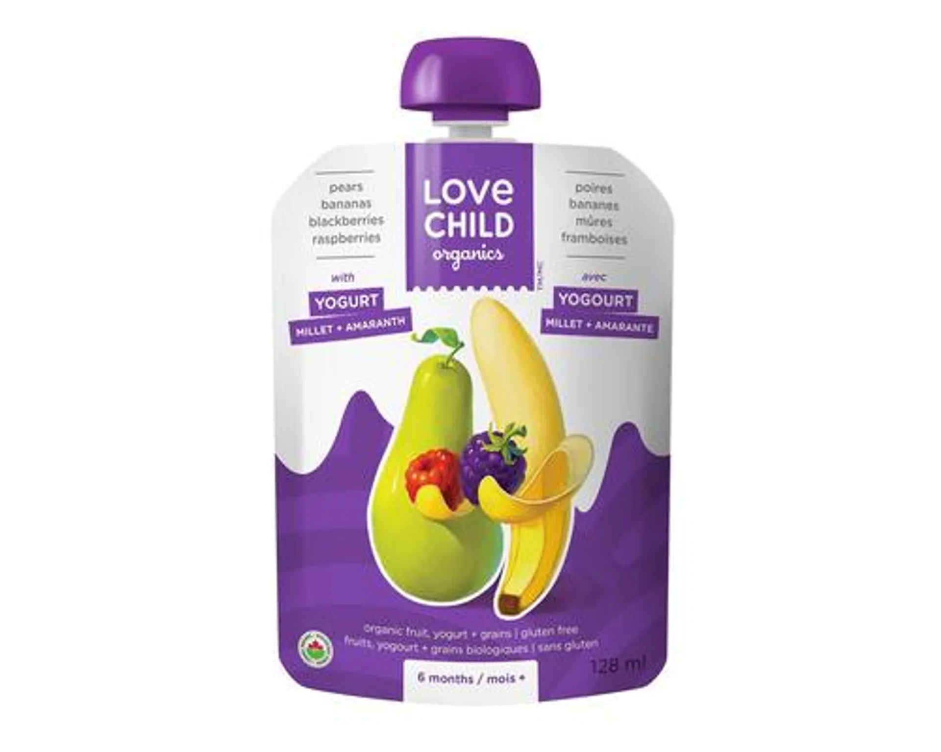 Love Child Organic Yogurt & Grain Pears, Bananas, Blackberries & Raspberries 128mL