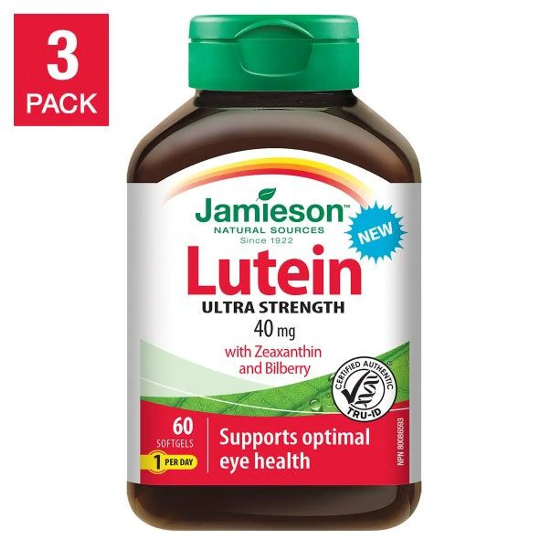 Jamieson Lutein 40 mg with Zeaxanthin & Bilberry, 3 x 60 Softgels