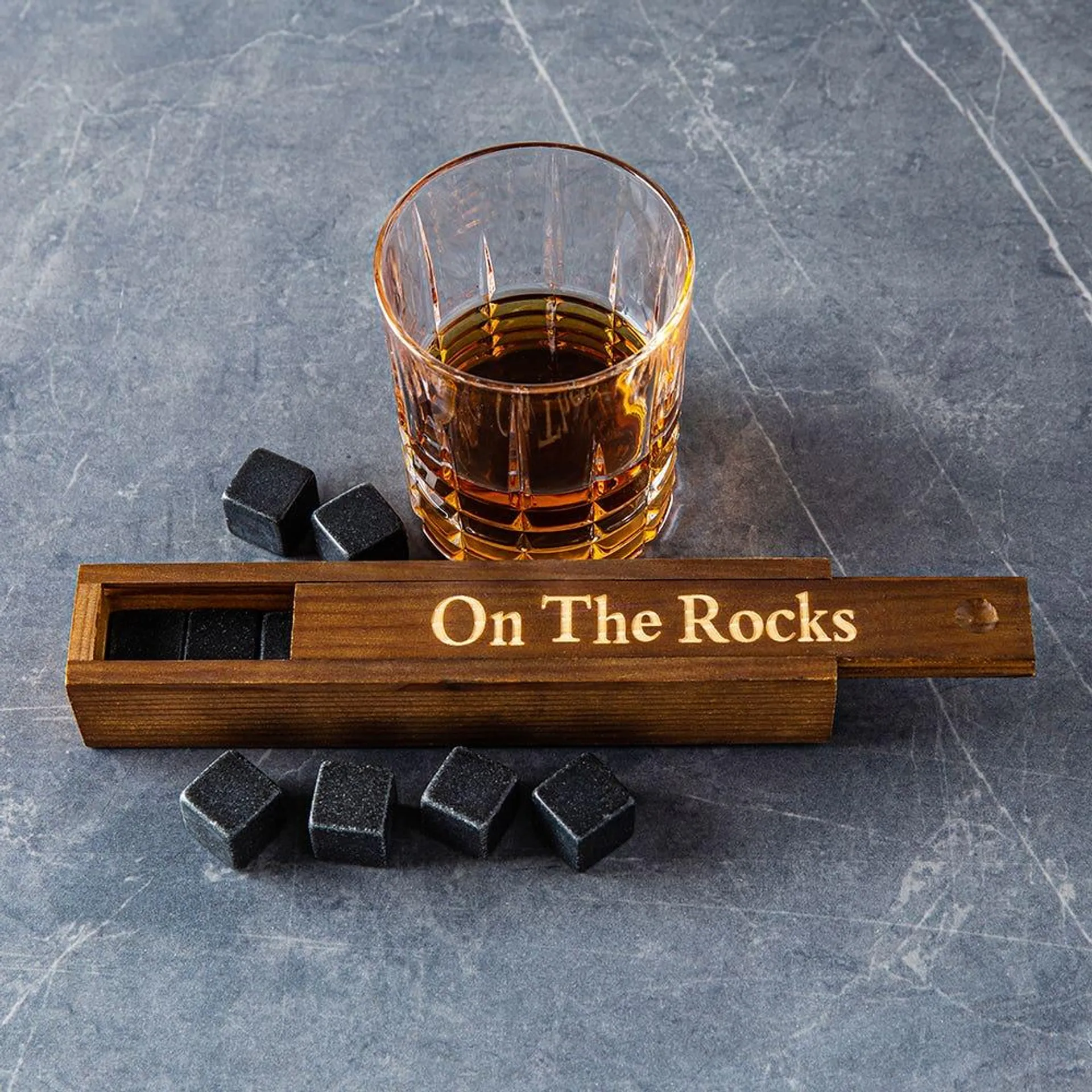 KSP On the Rocks 'Walnut' Marble Whisky Stones with Box - S/9