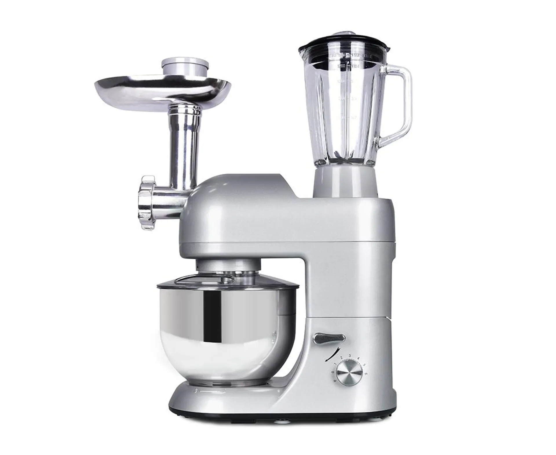 thinkkitchen Pro Electric Multifunctional 6 Speed Stand Mixer, Meat Grinder & Juice Blender, 650W, Silver