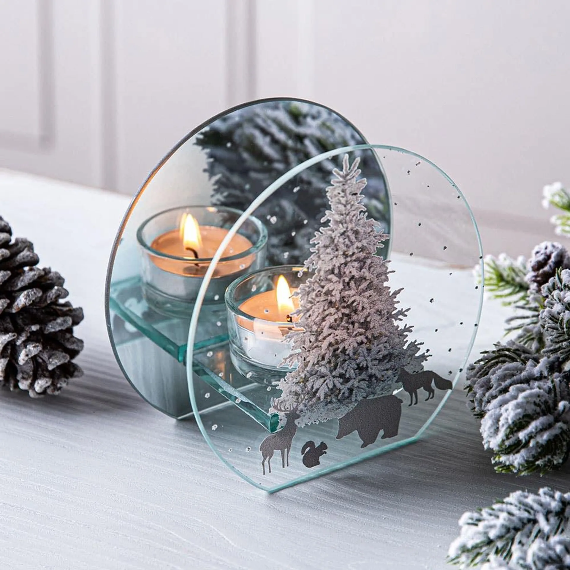 KSP Christmas Mirror 'Winter Tree' Glass Tealight Holder 1-Light