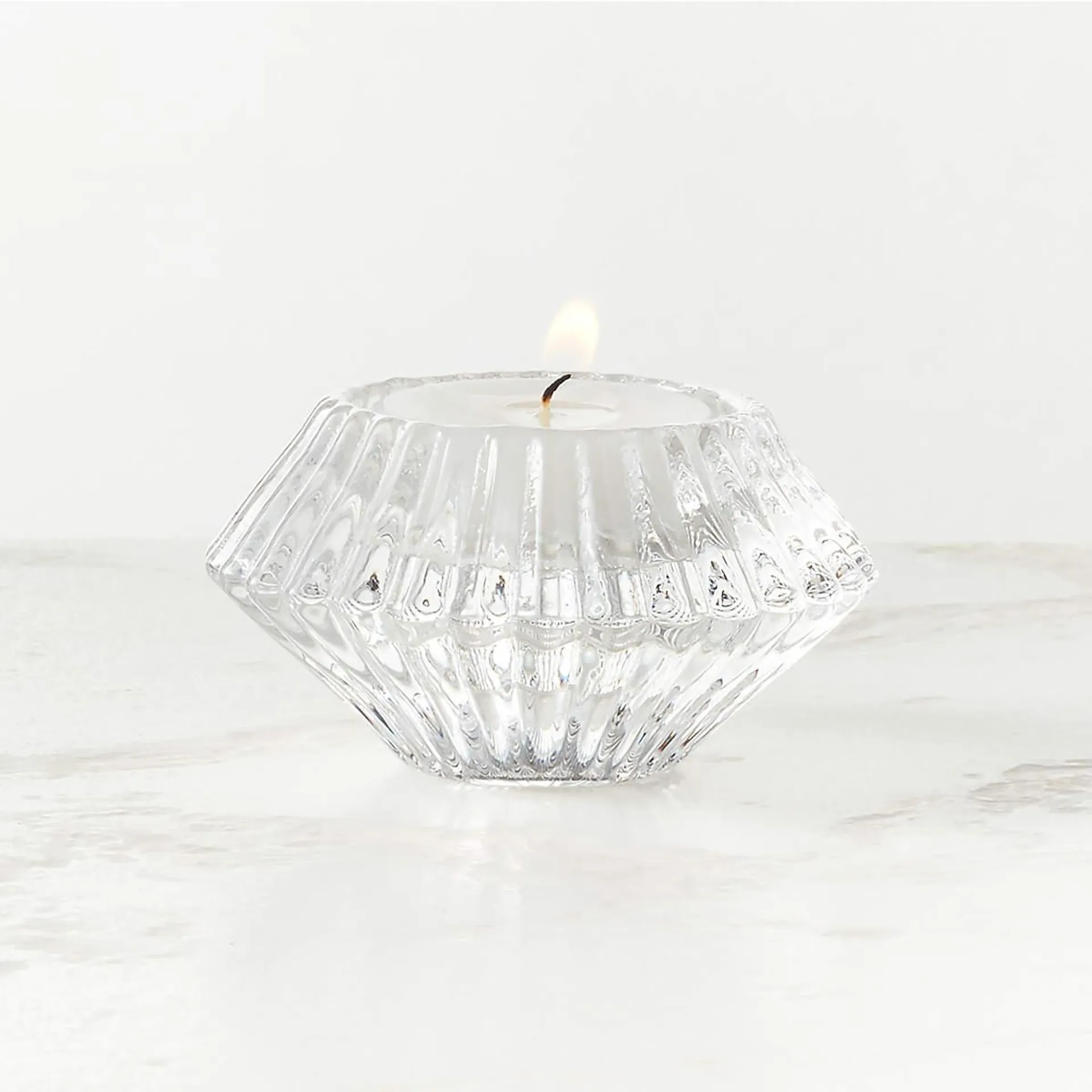 Nova Ribbed Clear Glass Reversible Candle Holder