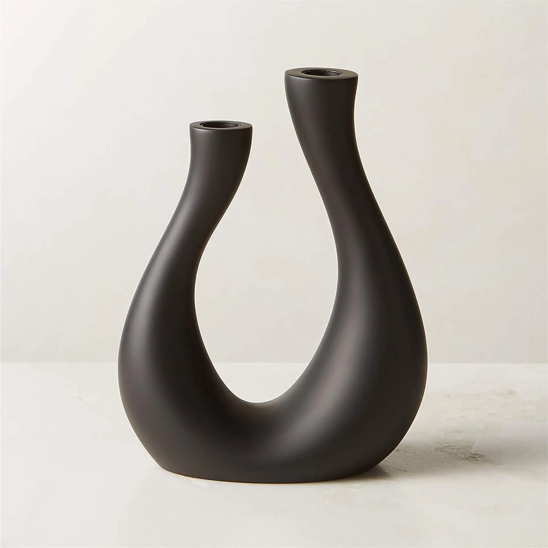 Uri Matte Black Cement Taper Candle Holder