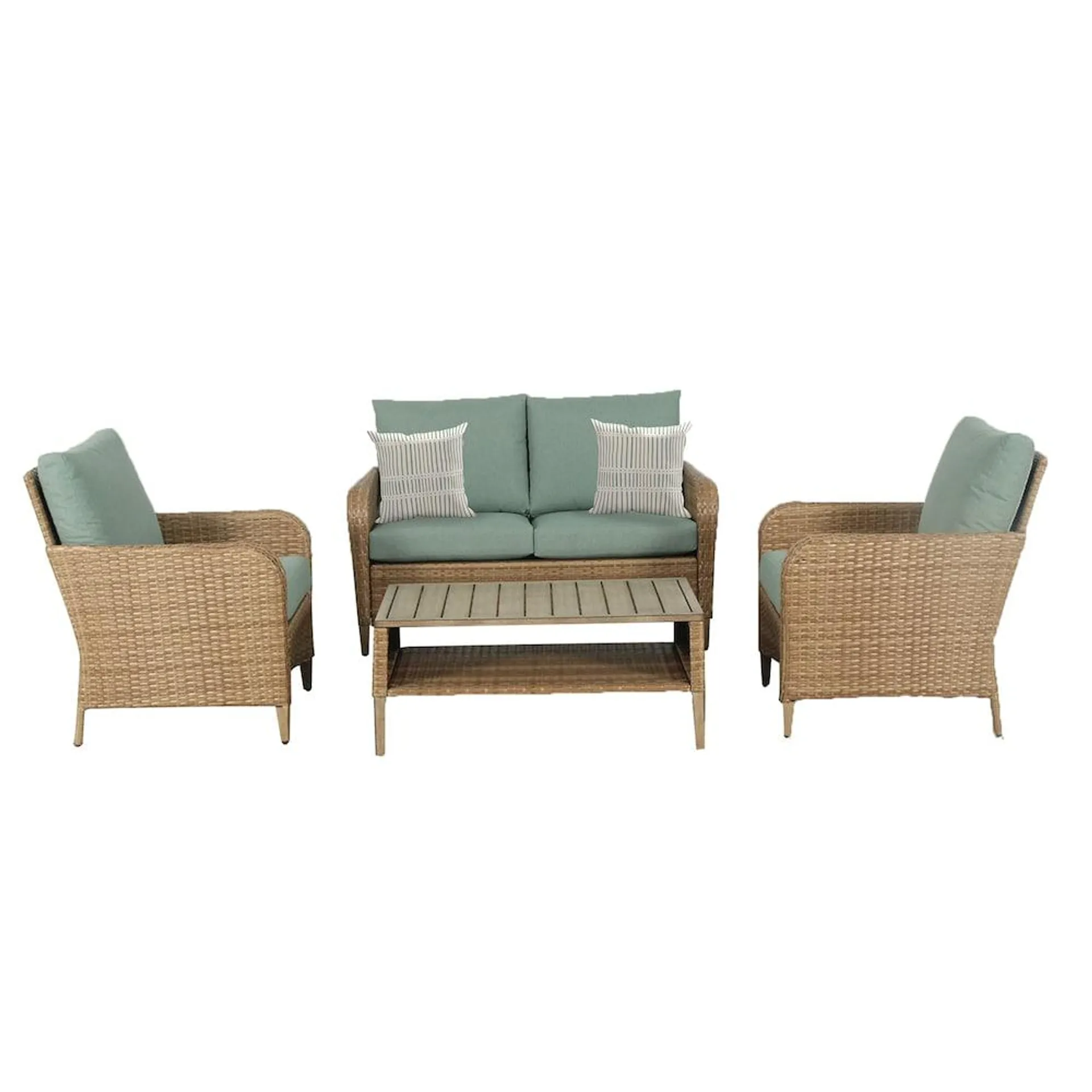 Dearstone 4-Piece Wicker Patio Conversation Set with Green Cushions