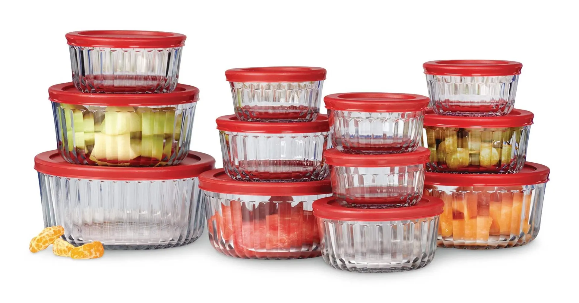 Anchor Hocking Fluted Glass Food Storage Set with Lids, 12 Count