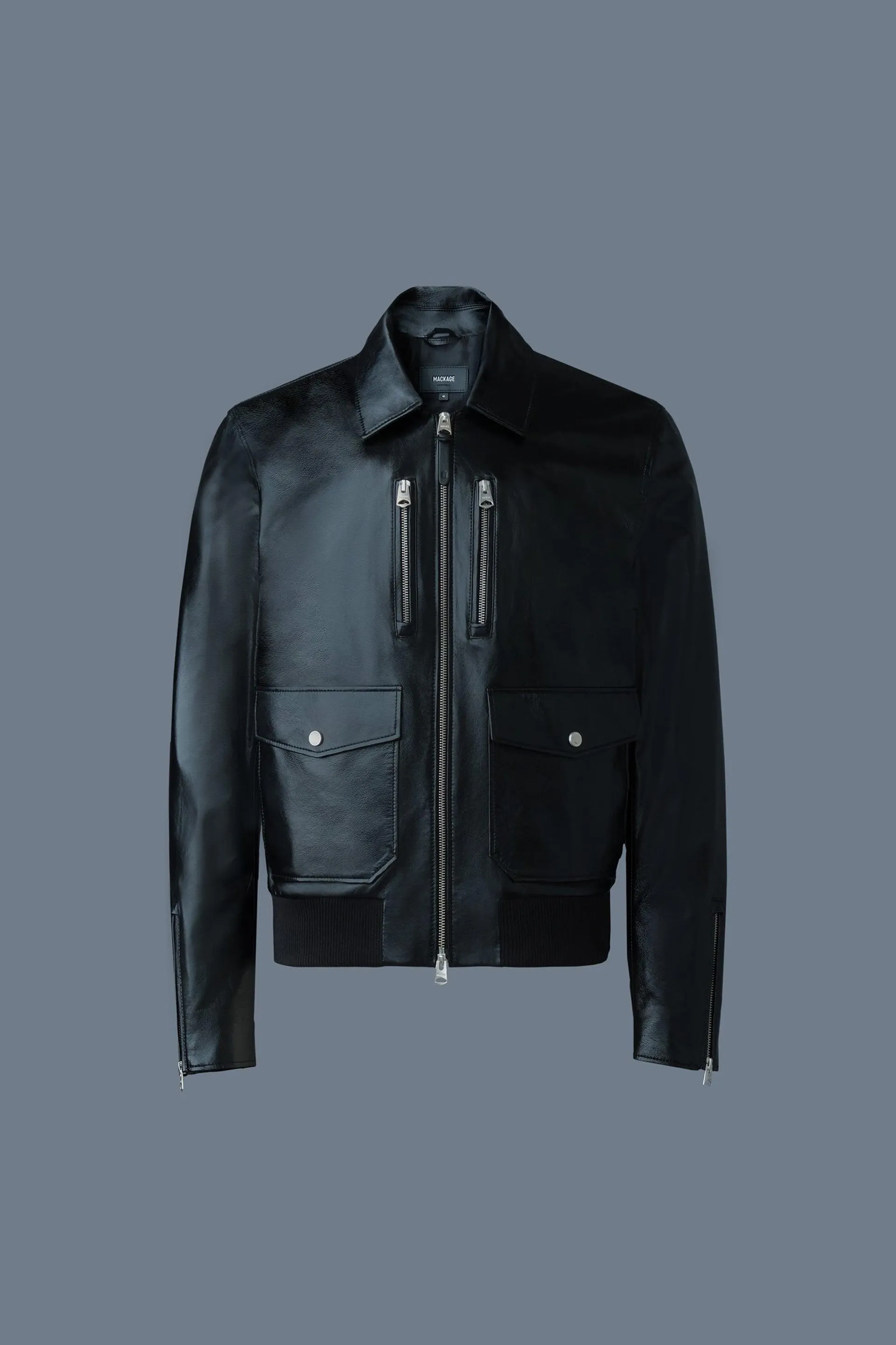 CHANCE Spread Collar Leather Jacket