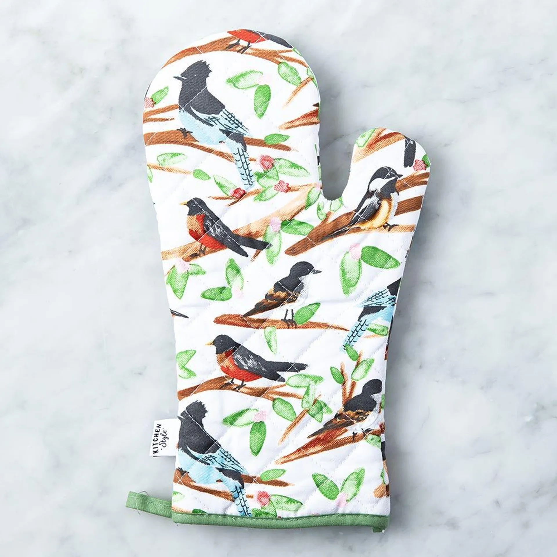 Kitchen Style Printed 'Birds' Oven Mitt (Light Blue)