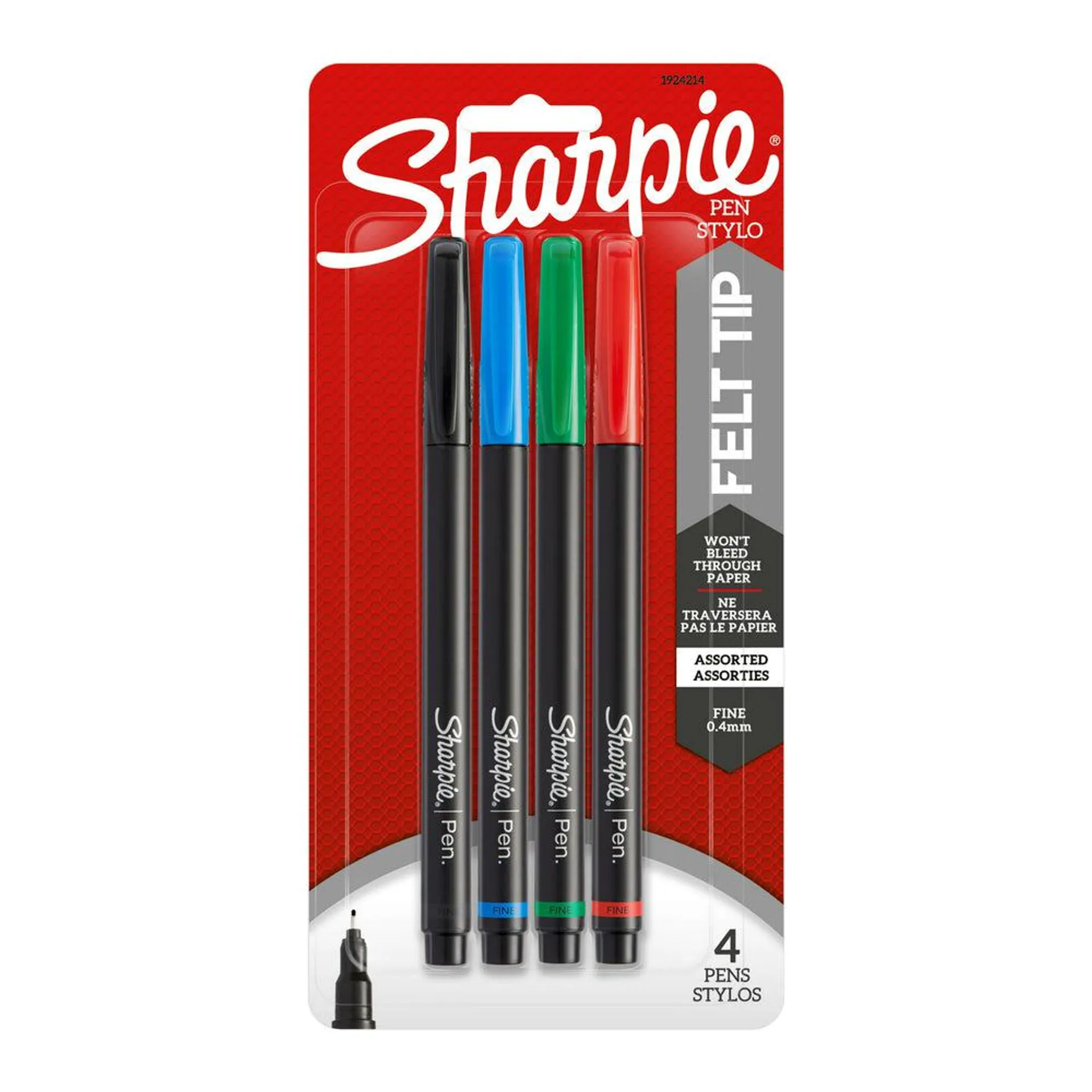 Sharpie Pens - Fine Tip - Assorted Colours - 4 Pack (1743410)