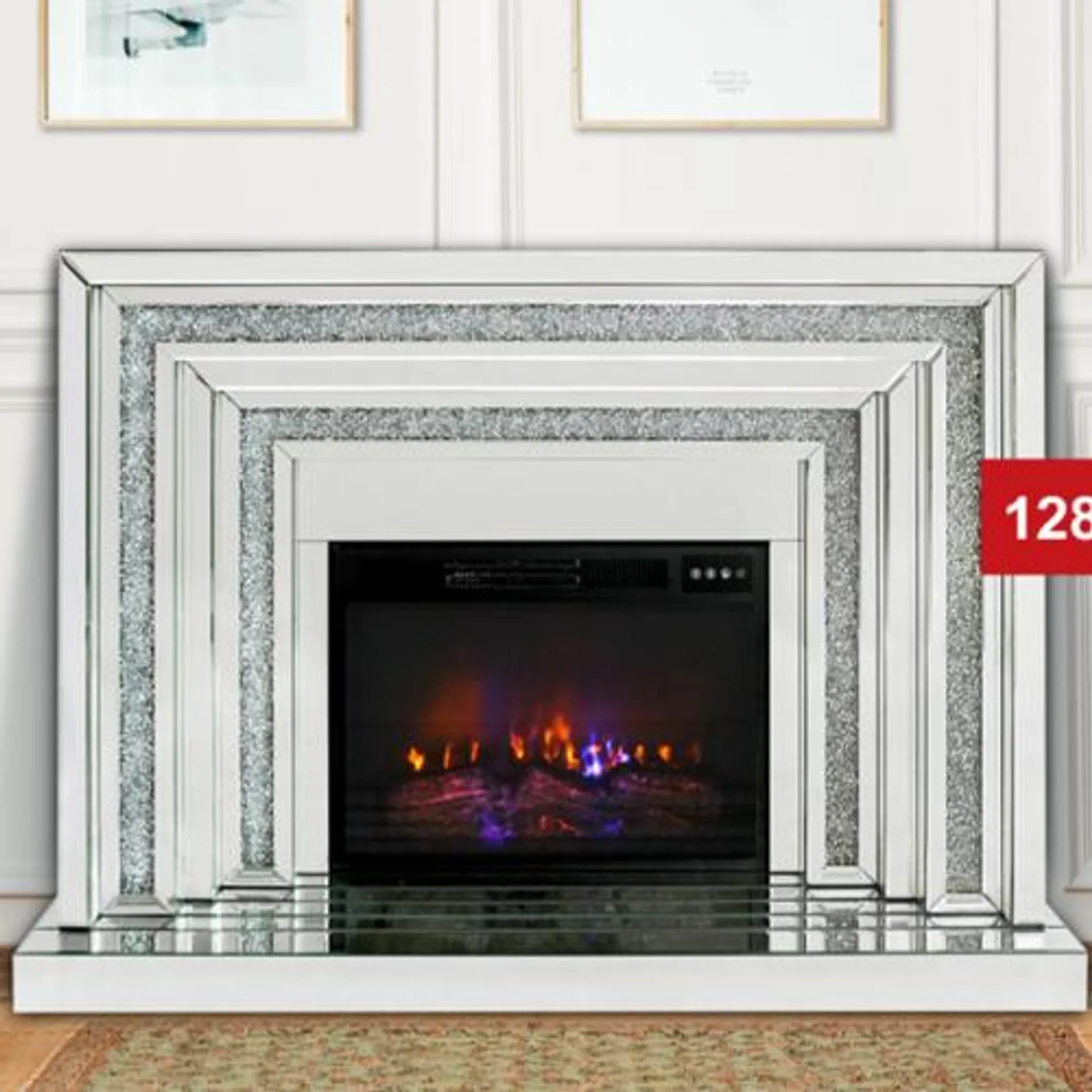 Majestic | Silver Mirror Fireplace with Crushed Crystal