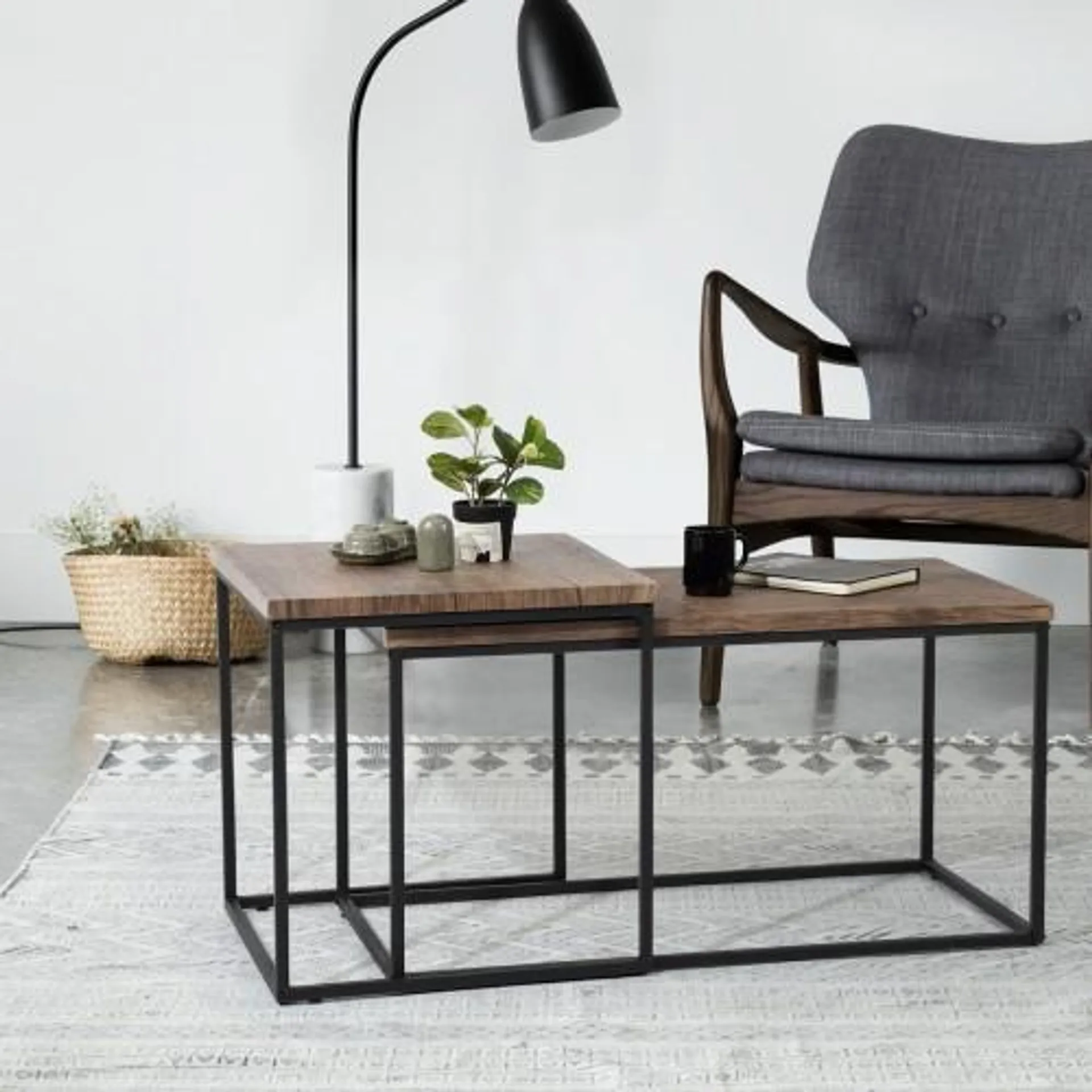 Set 2 Coffee Tables Adomo Wood & Metal Frame