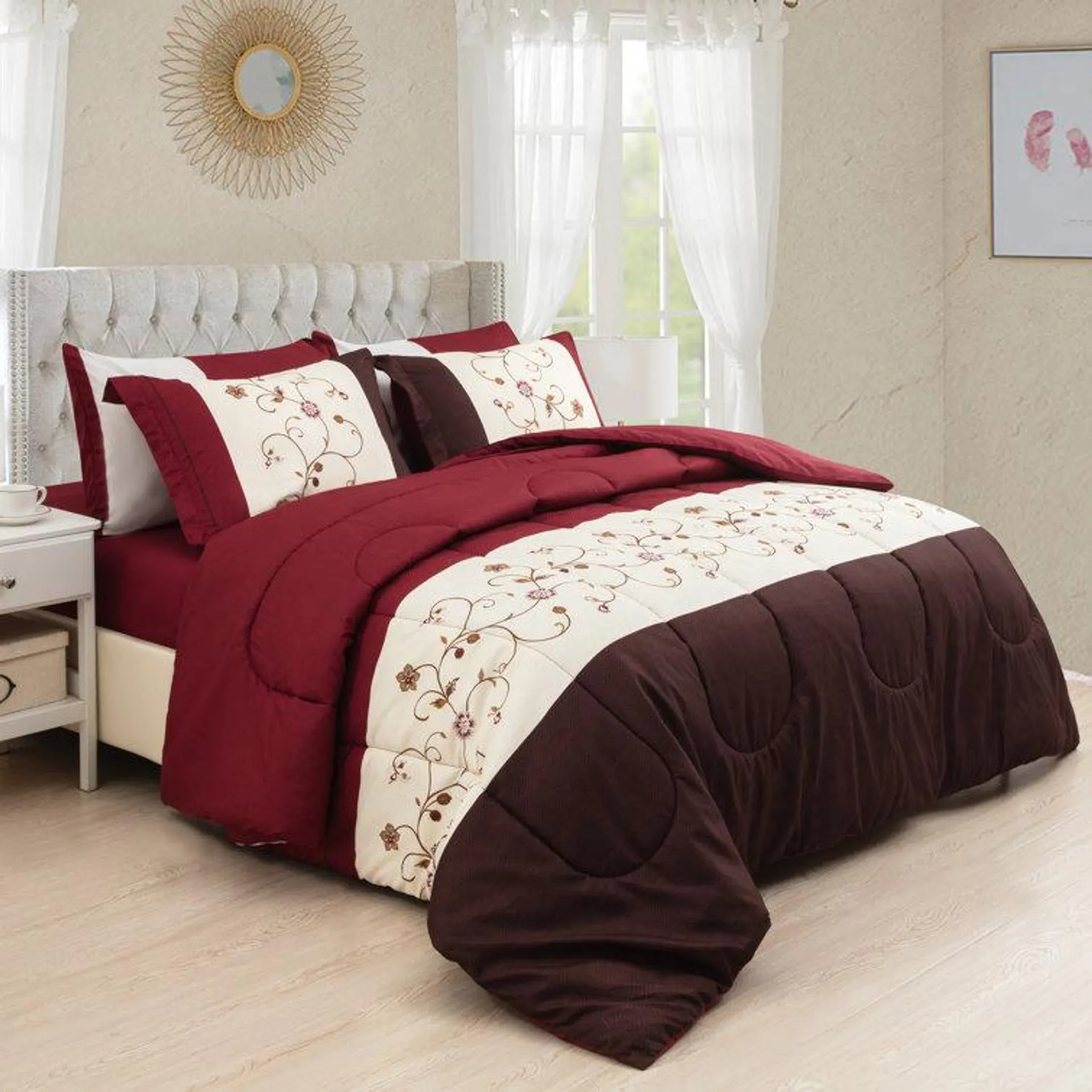 Burgundy, Red, White, Brown Microfiber Comforter Set