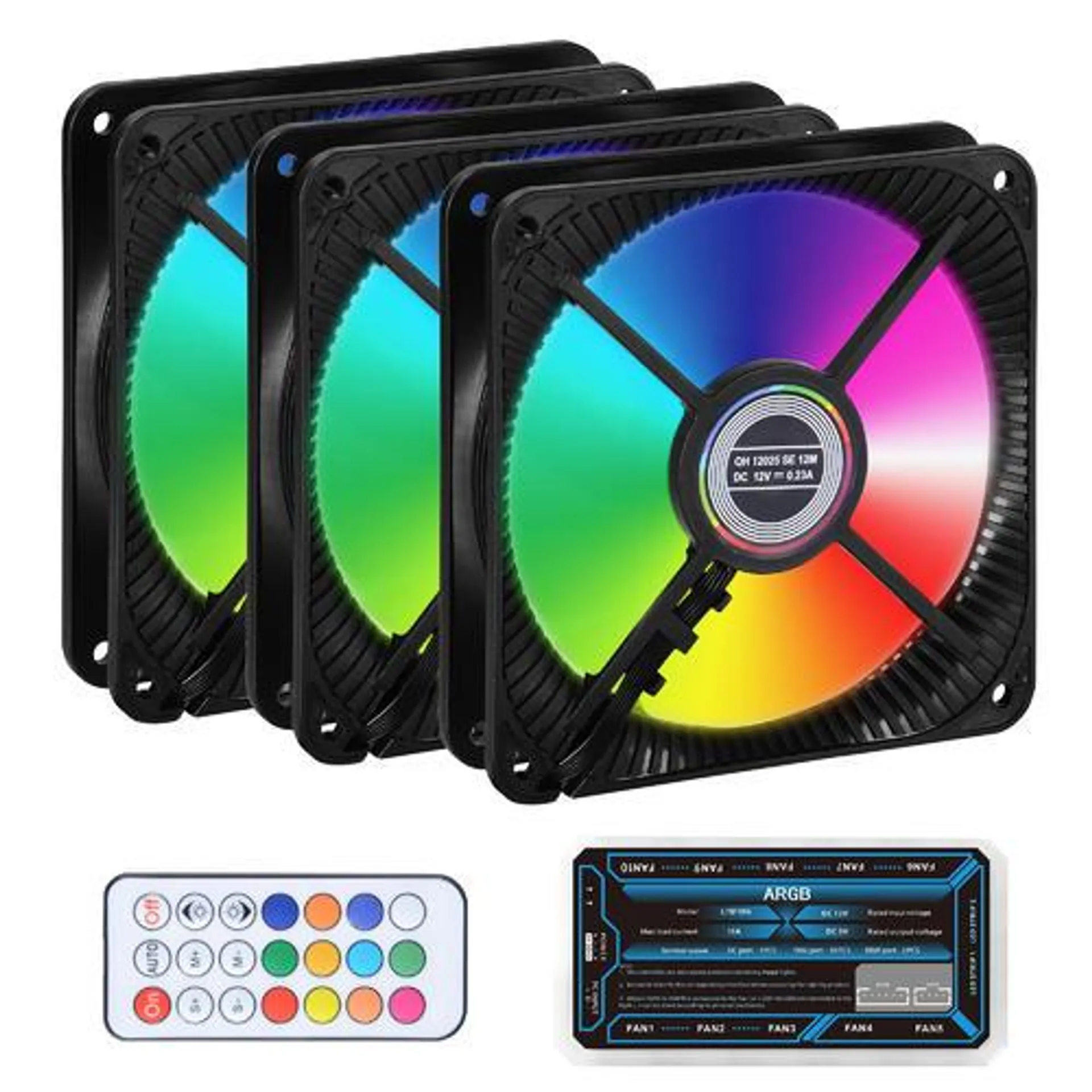 120mm RGB Cooling Fans, Gaming PC Case Fan with Controller, 3/Pack - PrimeCables®