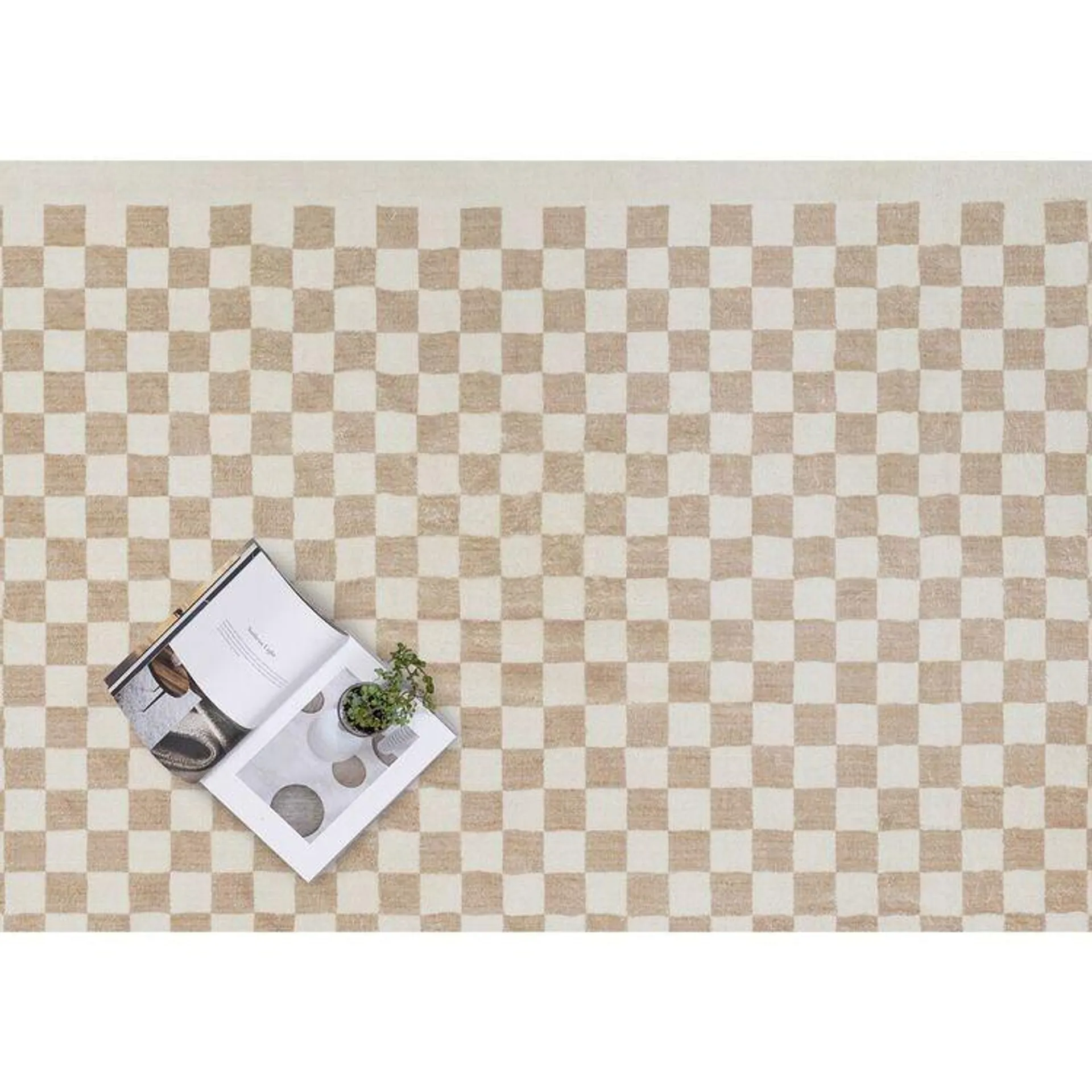 Loopsie Jazine Cream and Brown Chequered Washable Rug Cream