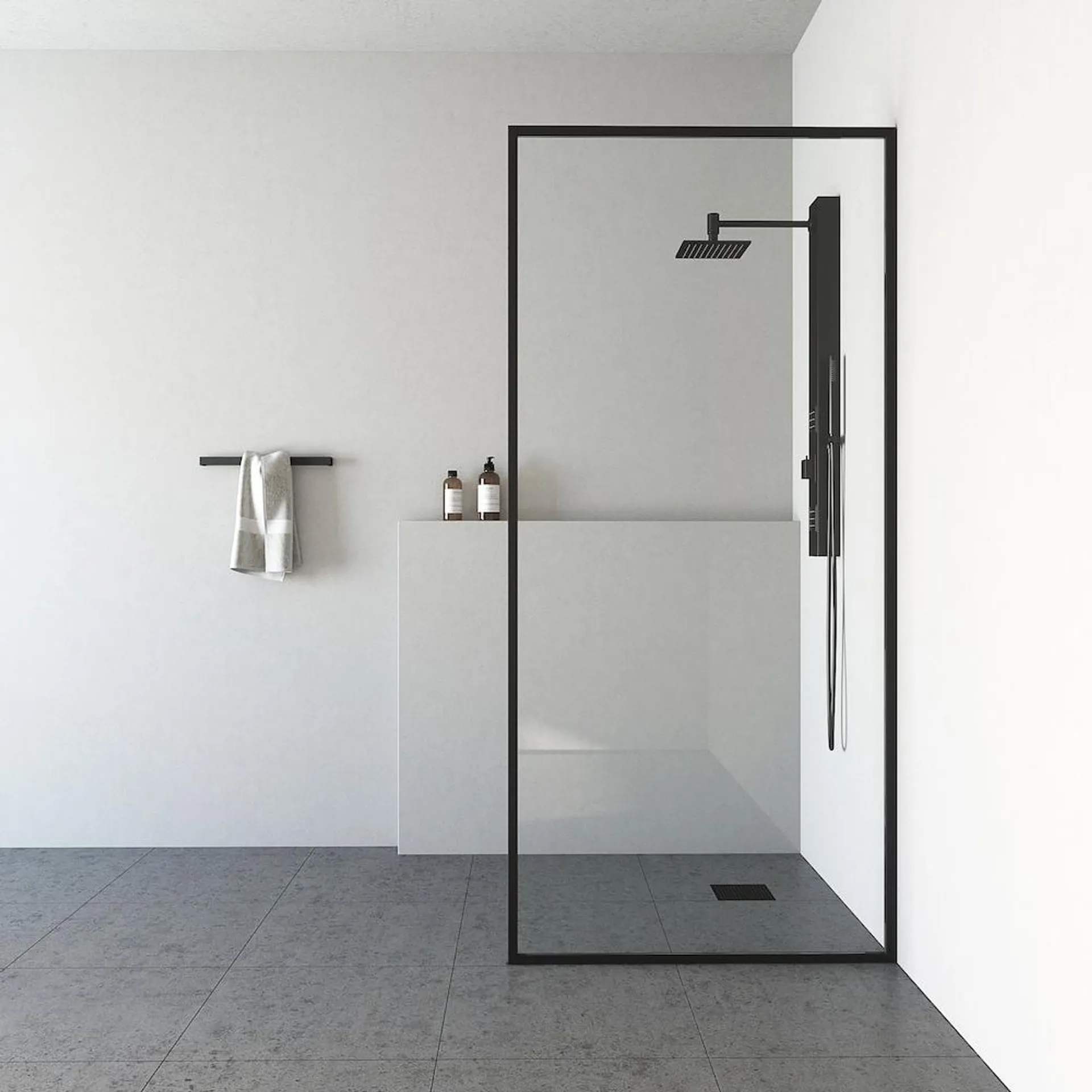 Meridian 34 in. W x 74 in. H Framed Fixed Shower Screen in Matte Black with Clear Glass