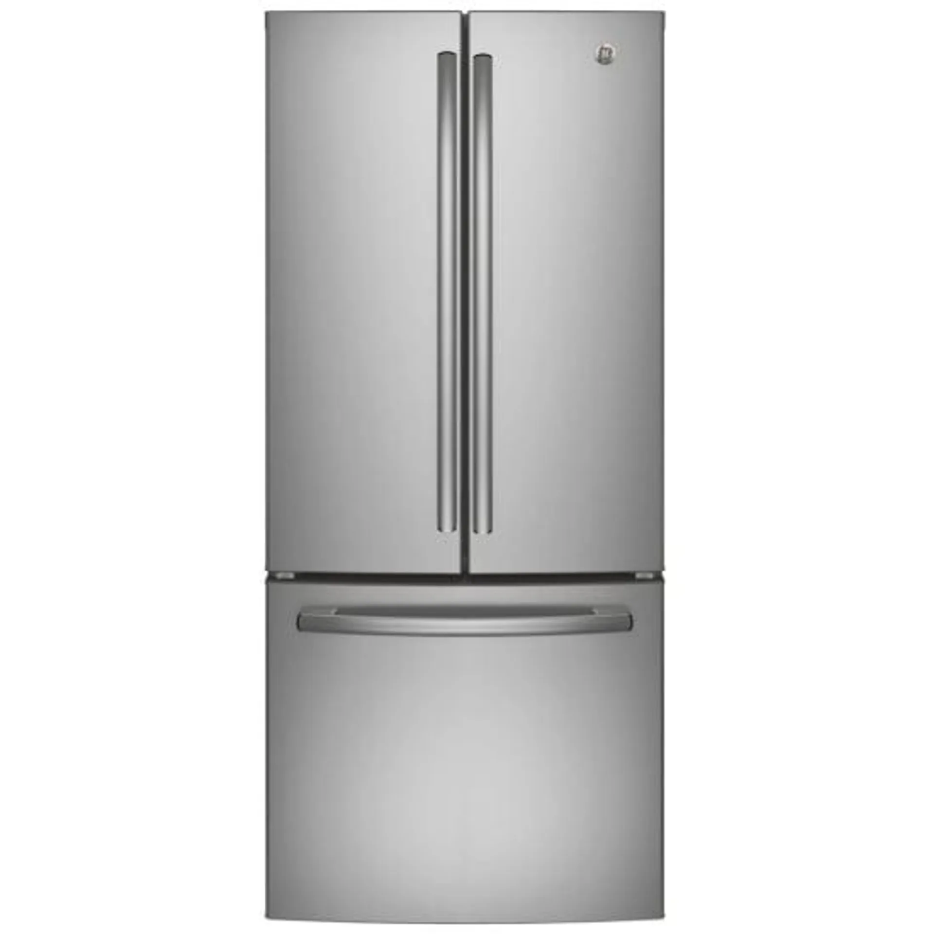 GE GNE21DYRKFS French Door Refrigerator, 30 inch Width, ENERGY STAR Certified, 20.8 cu. ft. Capacity, Stainless Steel colour Glass Shelves, NeverClean Condenser, Frost Guard