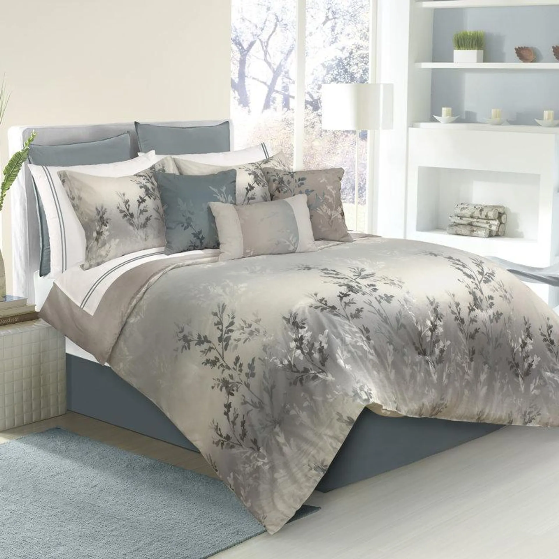 Riviera Green/Silver Microfiber Farmhouse / Country Comforter Set