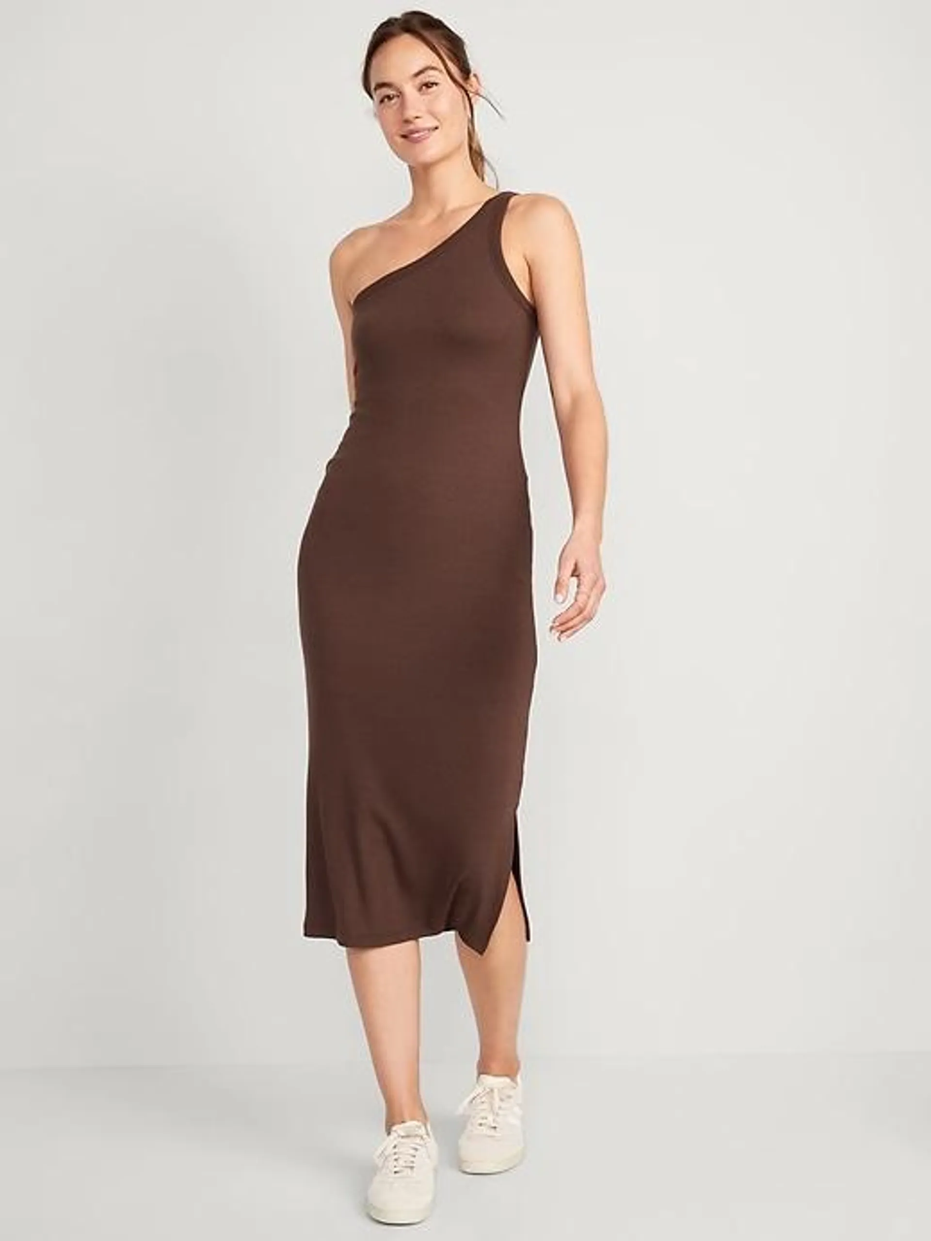 UltraLite One-Shoulder Rib-Knit Dress