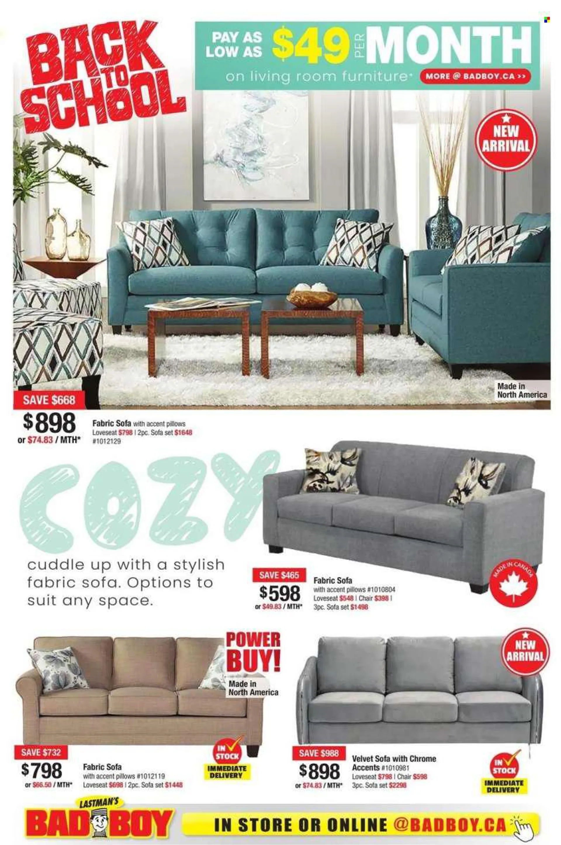 Bad Boy Superstore Flyer - August 04, 2022 - August 31, 2022 - Sales products - chair, pillow, loveseat, sofa. Page 2.