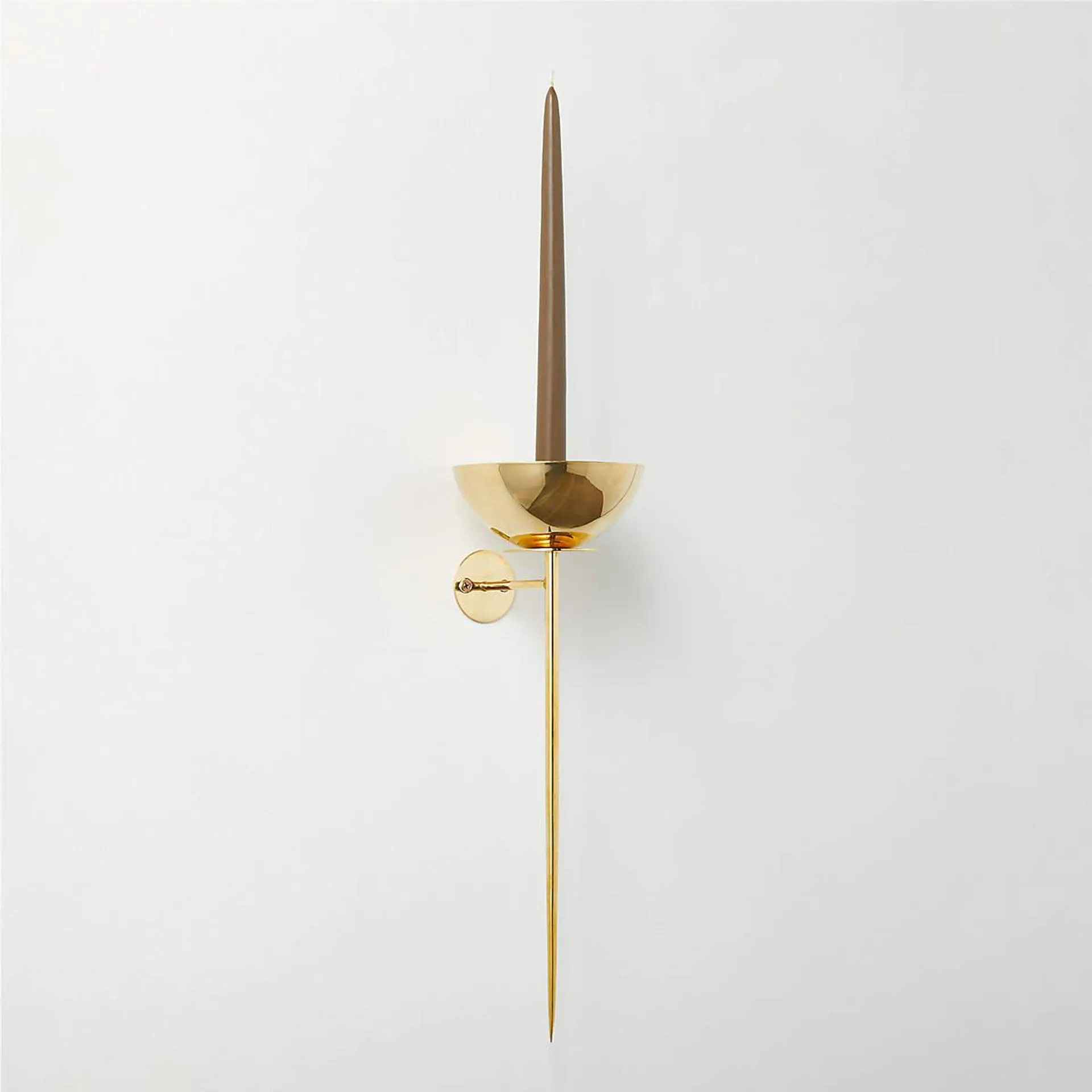 Vela Unlaquered Brass Wall Sconce Taper Candle Holder