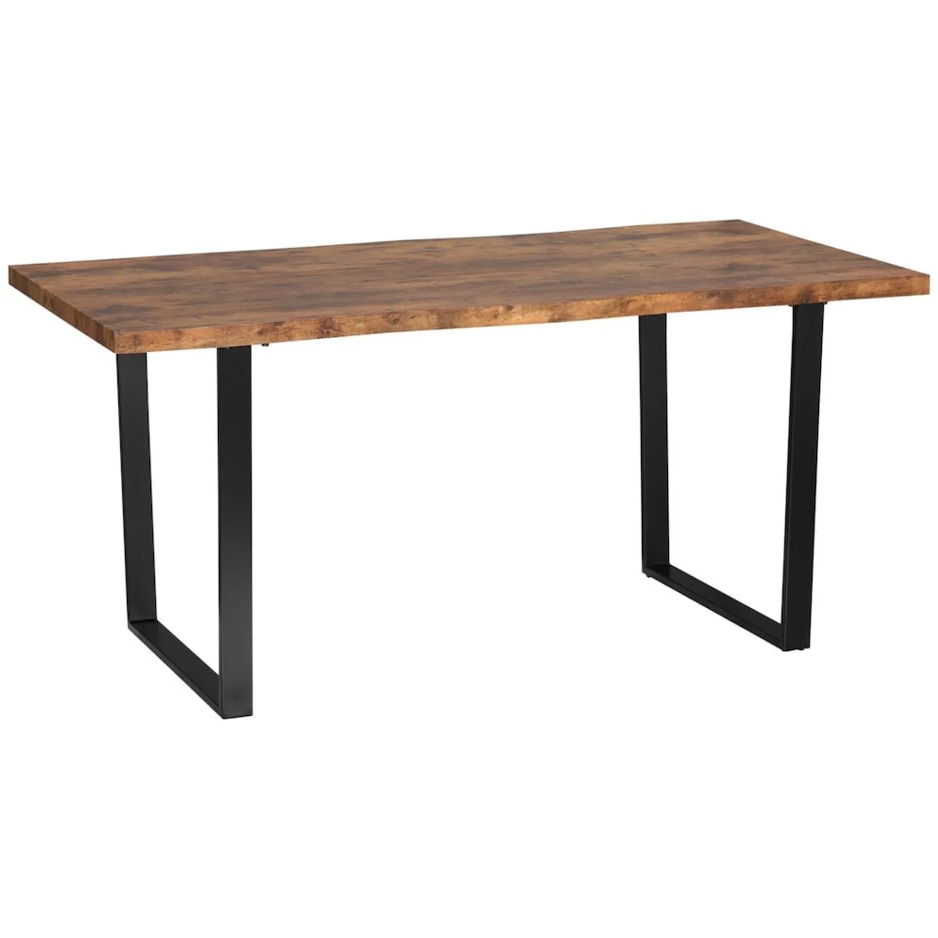 Dining Table with Wave-edged Tabletop Steel Leg Rustic Brown