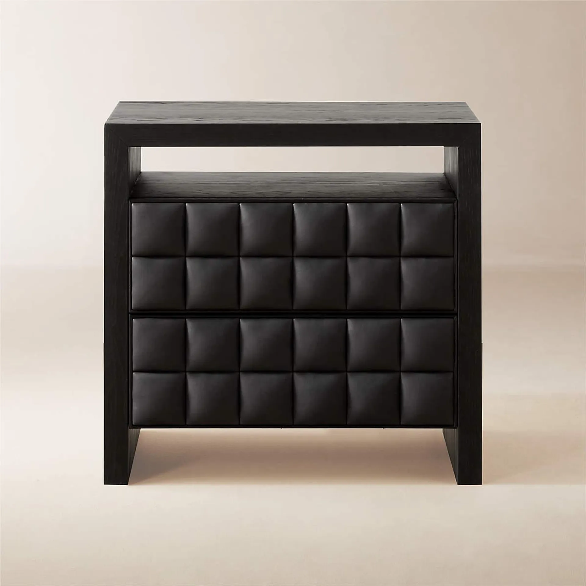 Apollo 2-Drawer Black Leather and Wood Nightstand