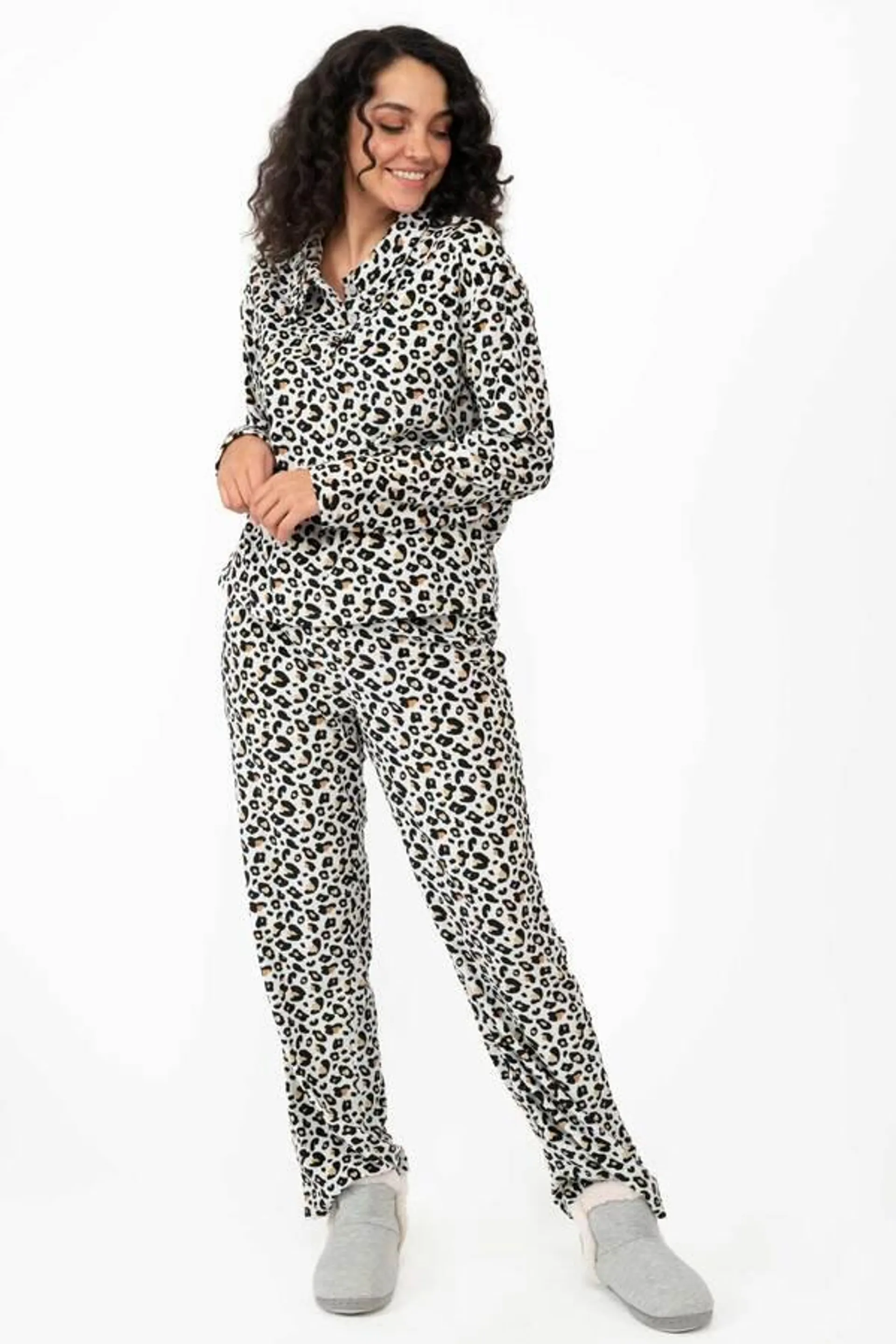 Velour touch PJ set with polo collar - Leopard