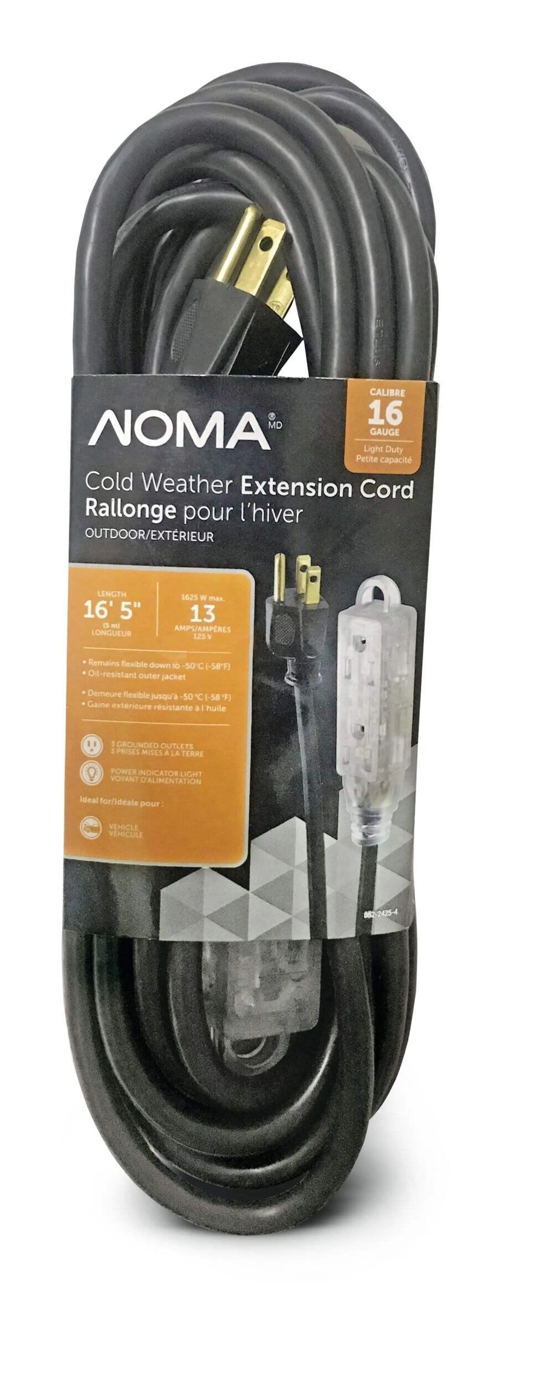 NOMA 16/3 Extreme Cold Weather Outdoor Extension Cord with Lighted End, Flexible, Black