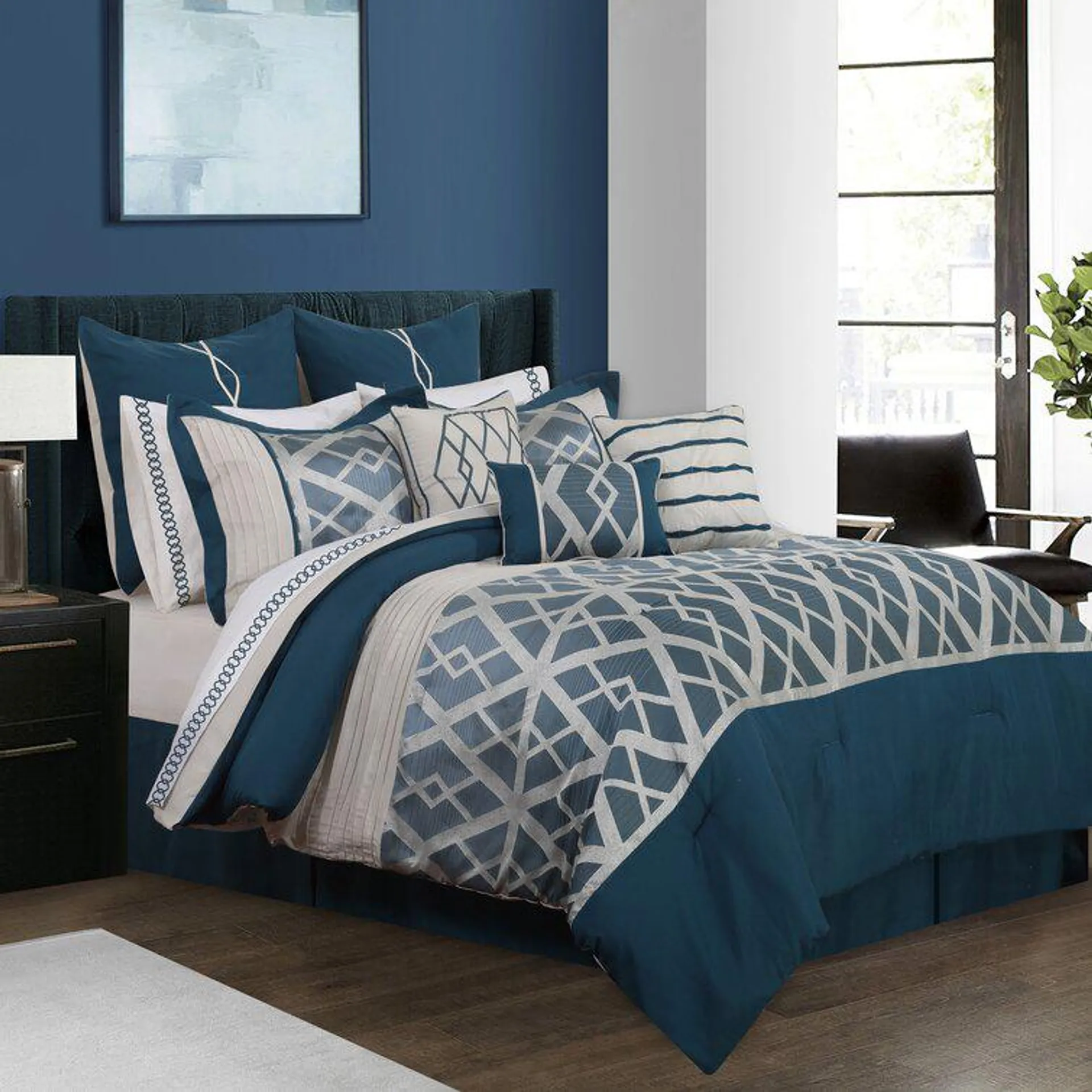 Covertt Blue And White Microfiber 7 Piece Comforter Set