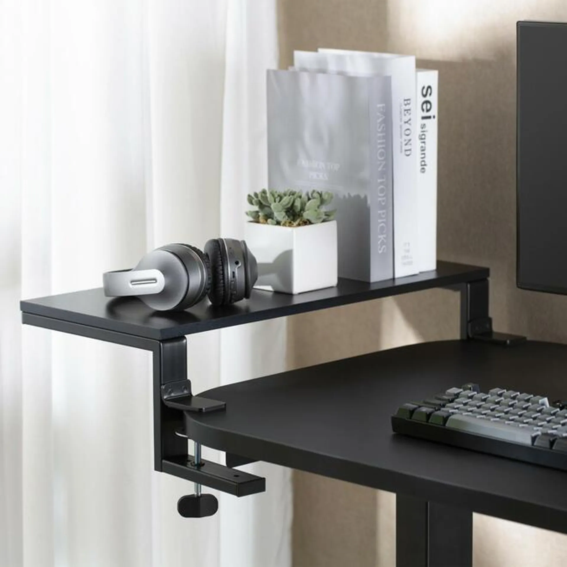 Ergonomic Desk Shelf Versatile Monitor Laptop Stand Riser with Clamp, 21.7 x 9.8 in - PrimeCables®