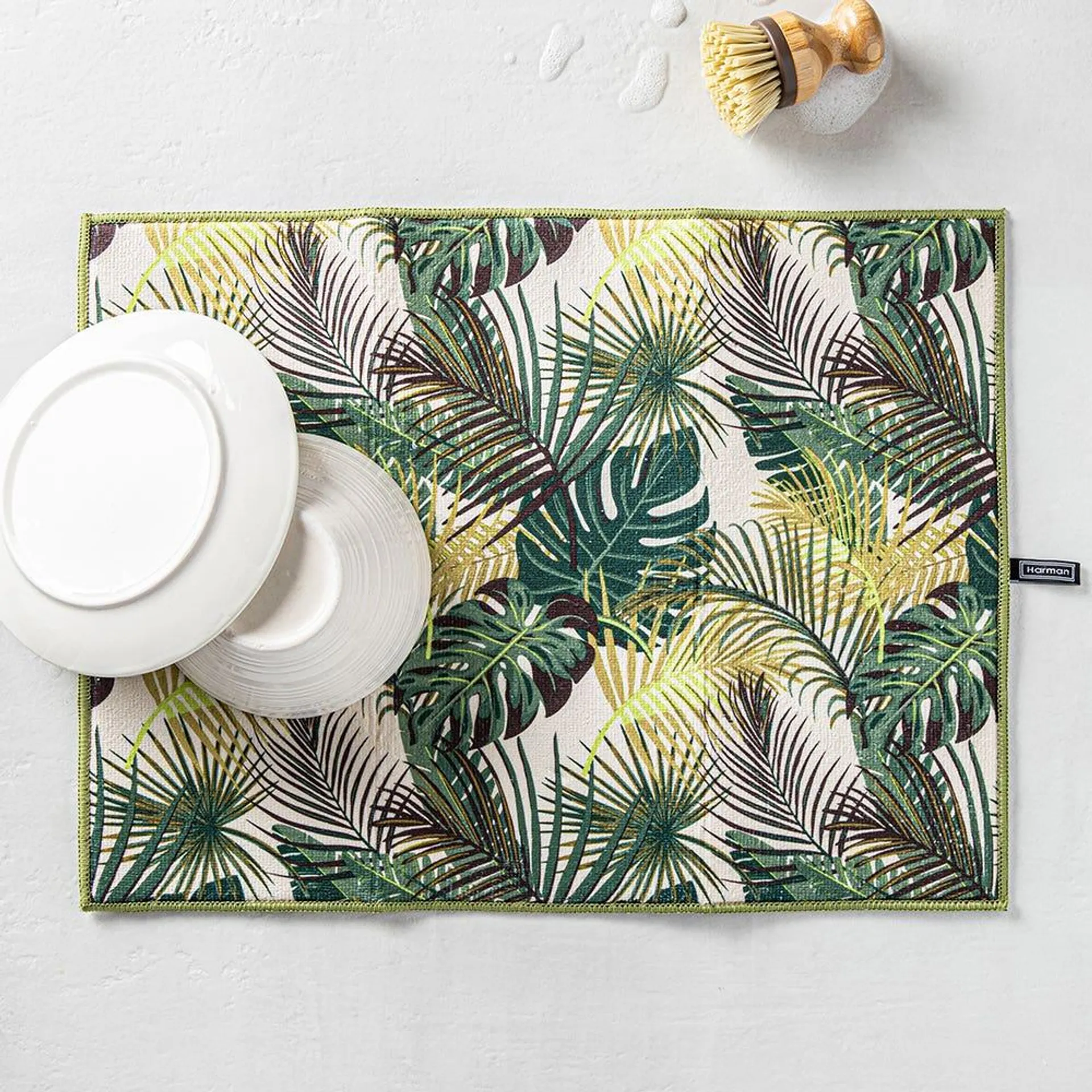 Harman Printed 'Palm Leaf' Microfibre Dish Drying Mat 15x20"