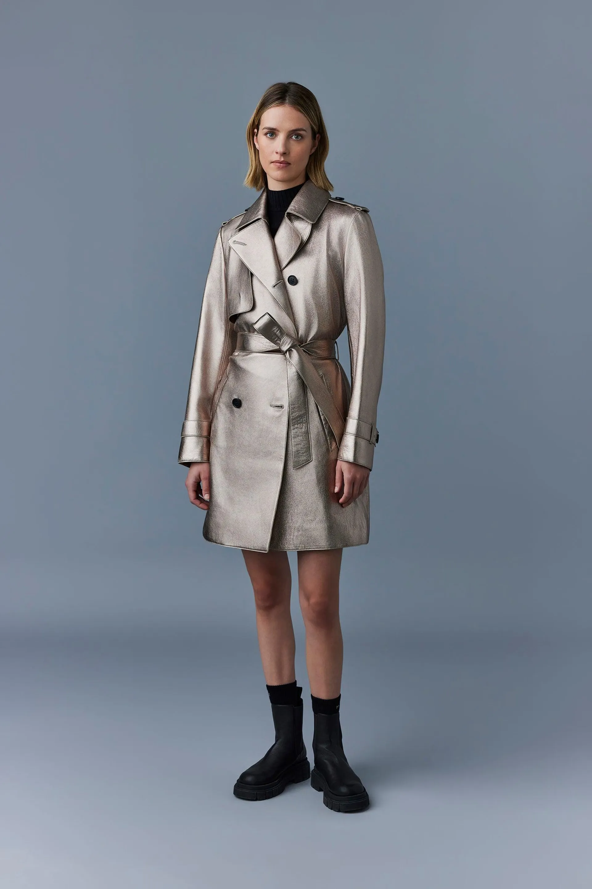 MELY Long Leather Trench Coat
