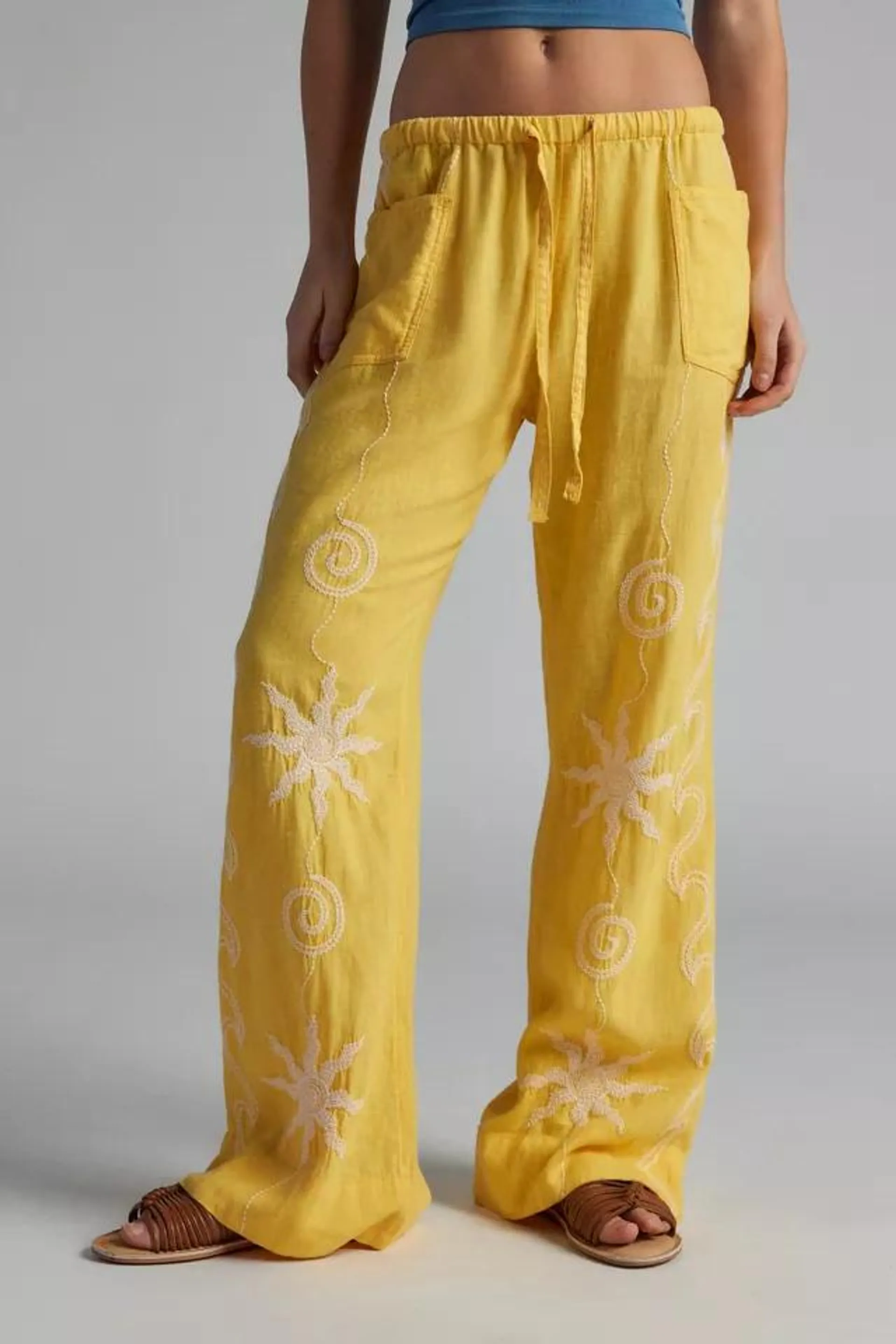 UO Amelie Embroidered Linen Pant