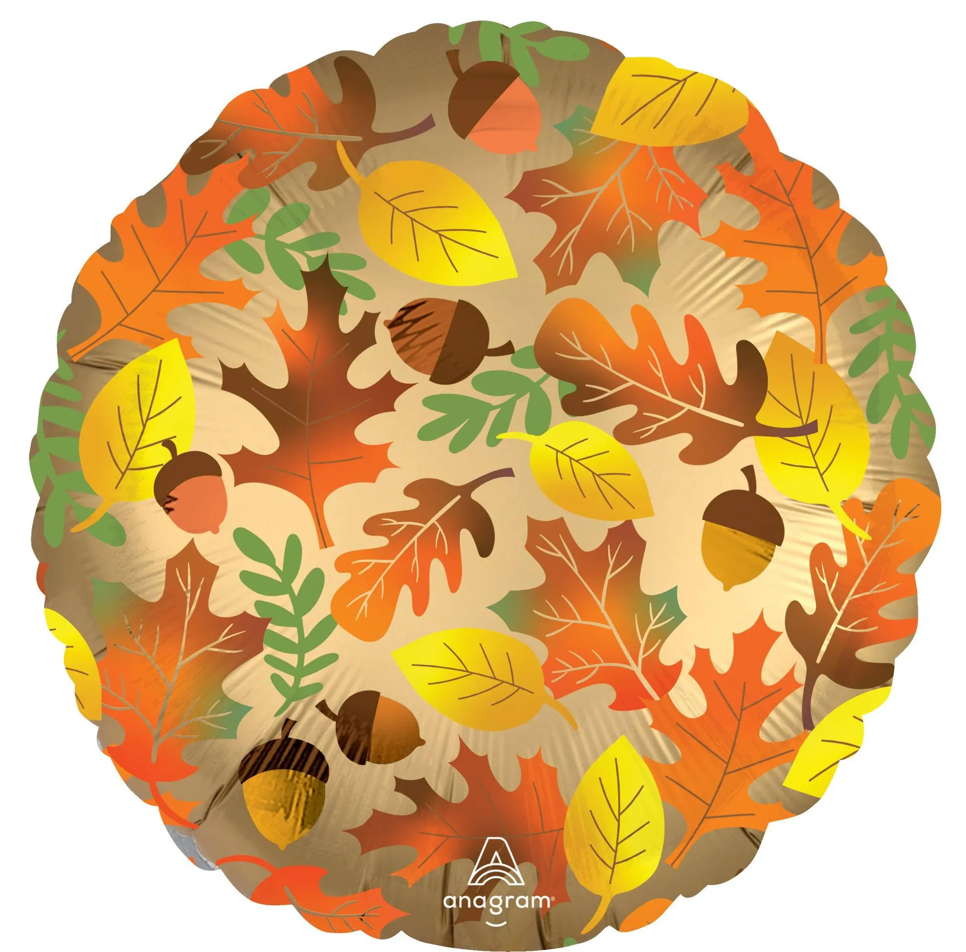 Round Satin Foil Balloon, Orange/Yellow, Fall Autumn Leaves, 18-in, Helium Inflation & Ribbon Included for Thanksgiving